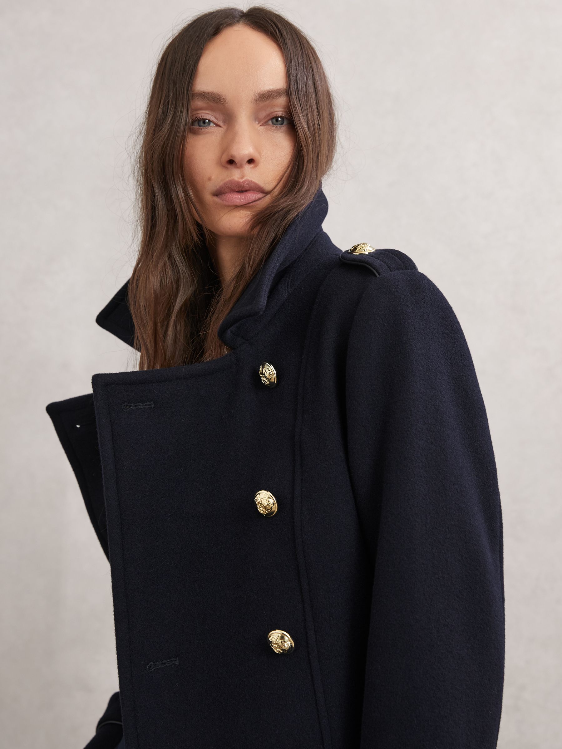 Wool-Blend Double-Breasted Coat in Navy - image 5