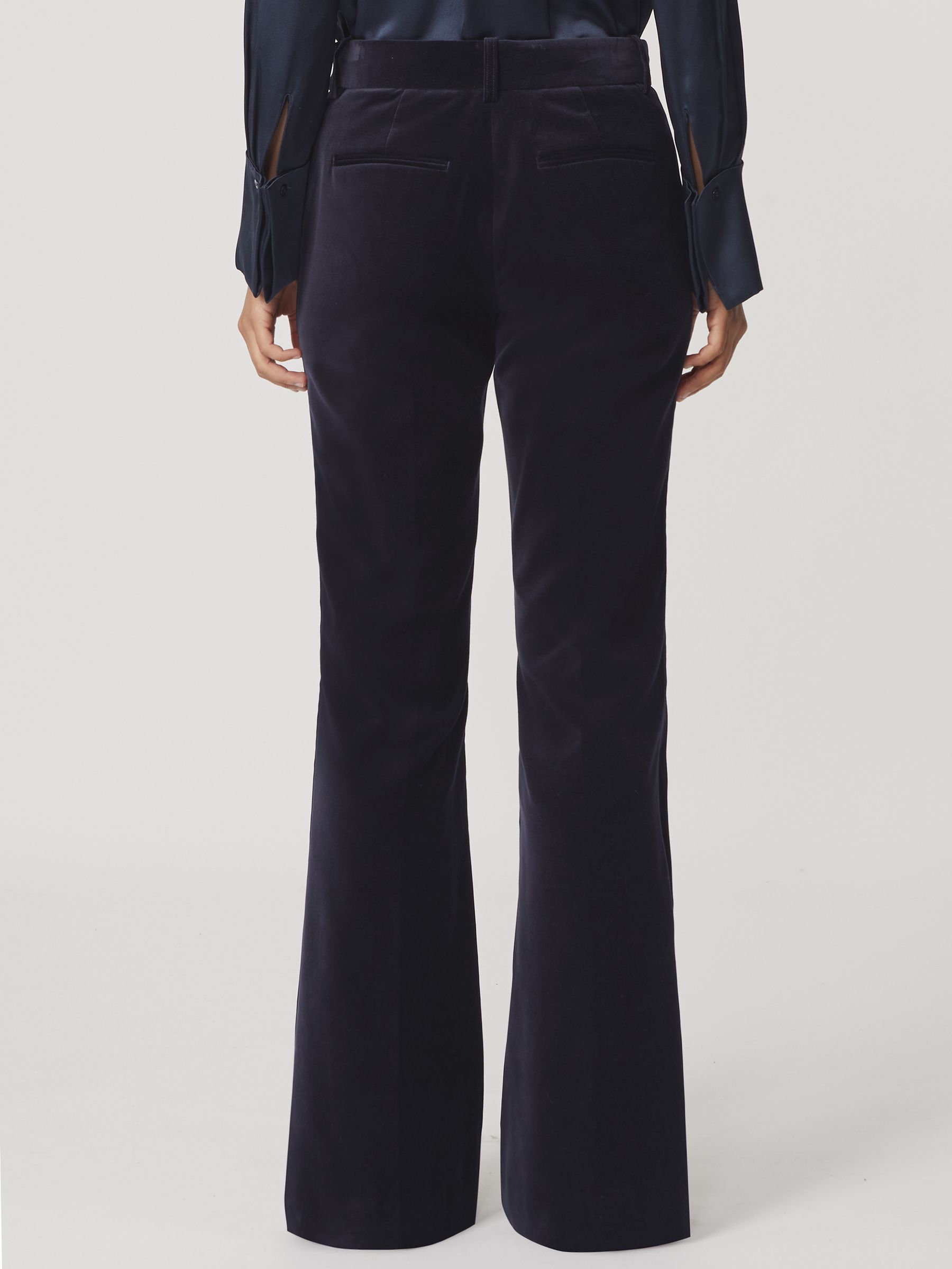 Petite Velvet Satin-Stripe Flared Trousers in Navy - image 5