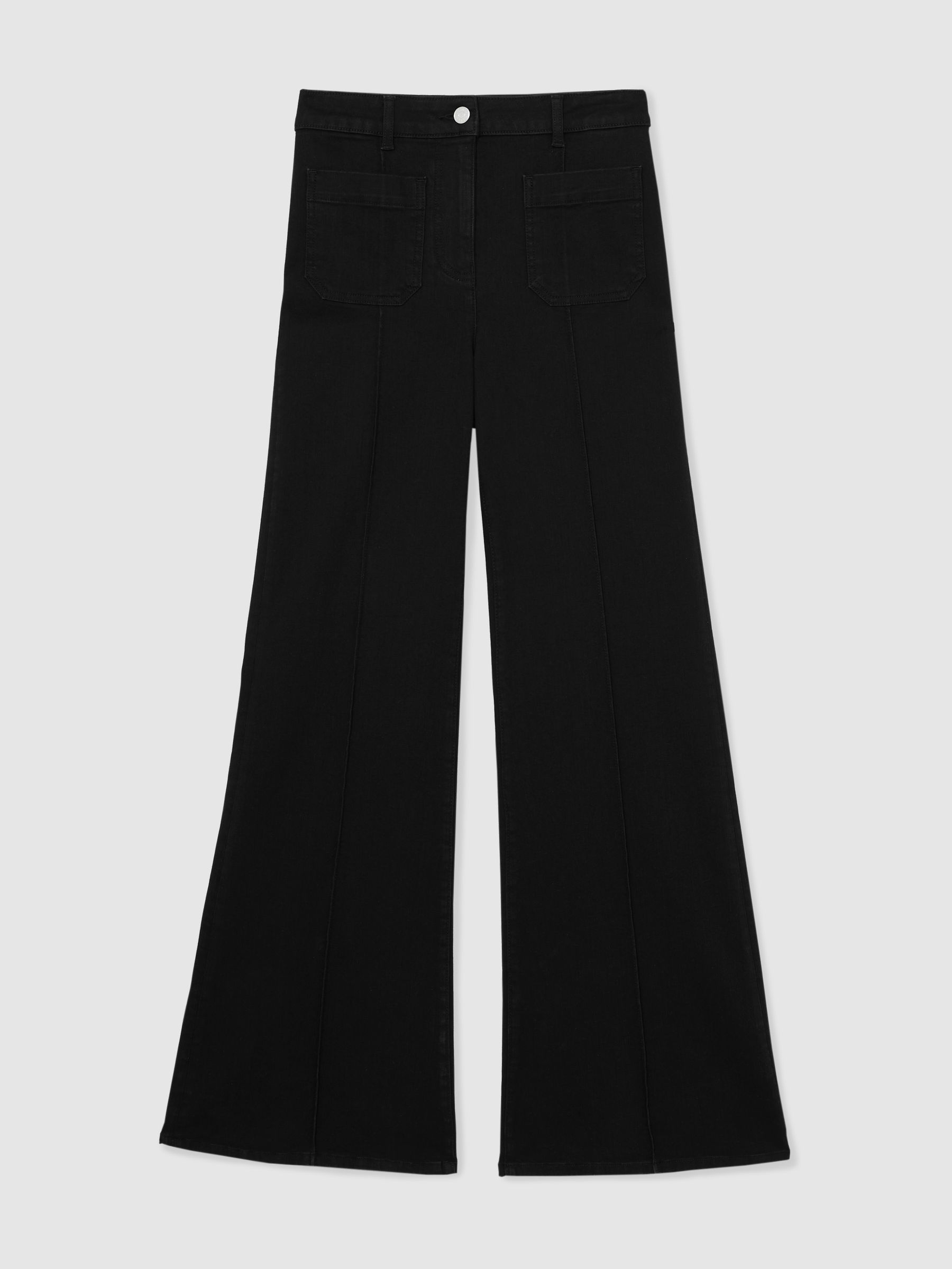 Patch-Pocket Flared Jeans in Black - Image 2 of 8