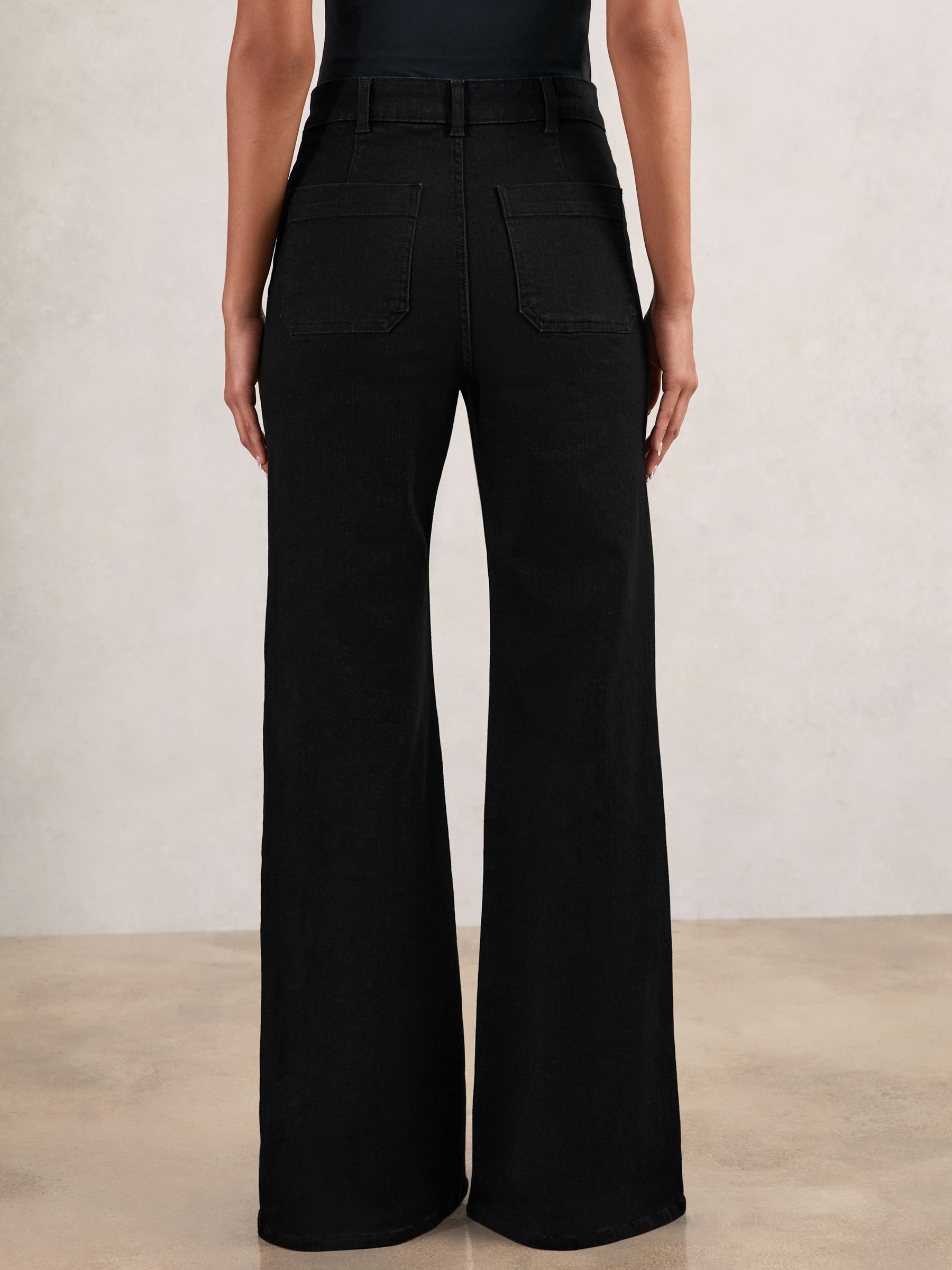 Patch-Pocket Flared Jeans in Black - image 4