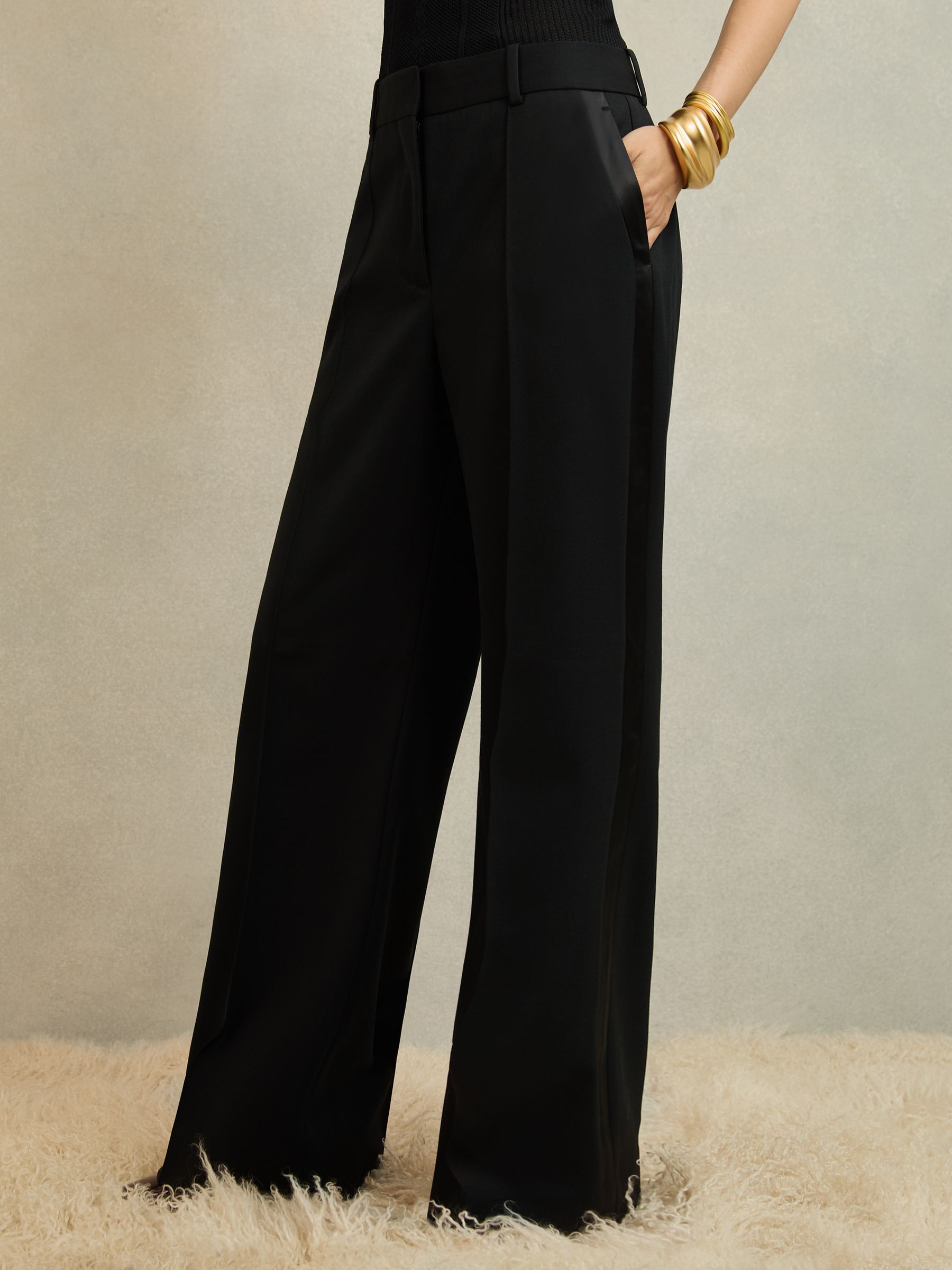 Petite Atelier Wide-Leg Tuxedo Trousers in Black - Image 1 of 7