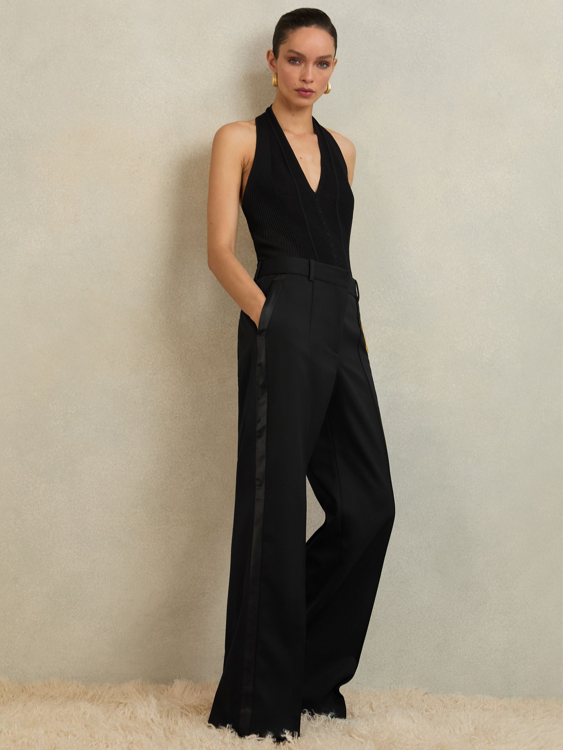 Petite Atelier Wide-Leg Tuxedo Trousers in Black - Image 3 of 7