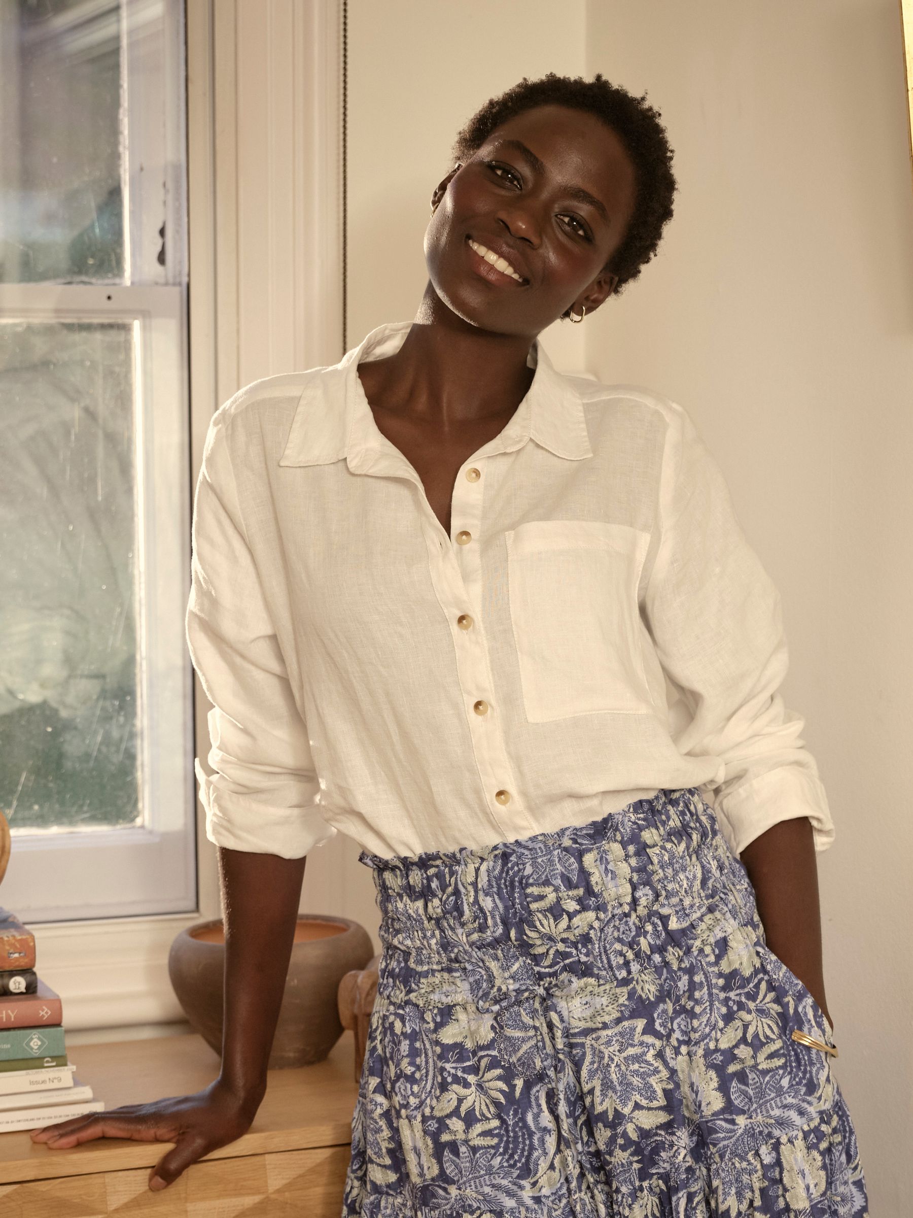 Olivia White Regular Linen Shirt - Image 1 of 6