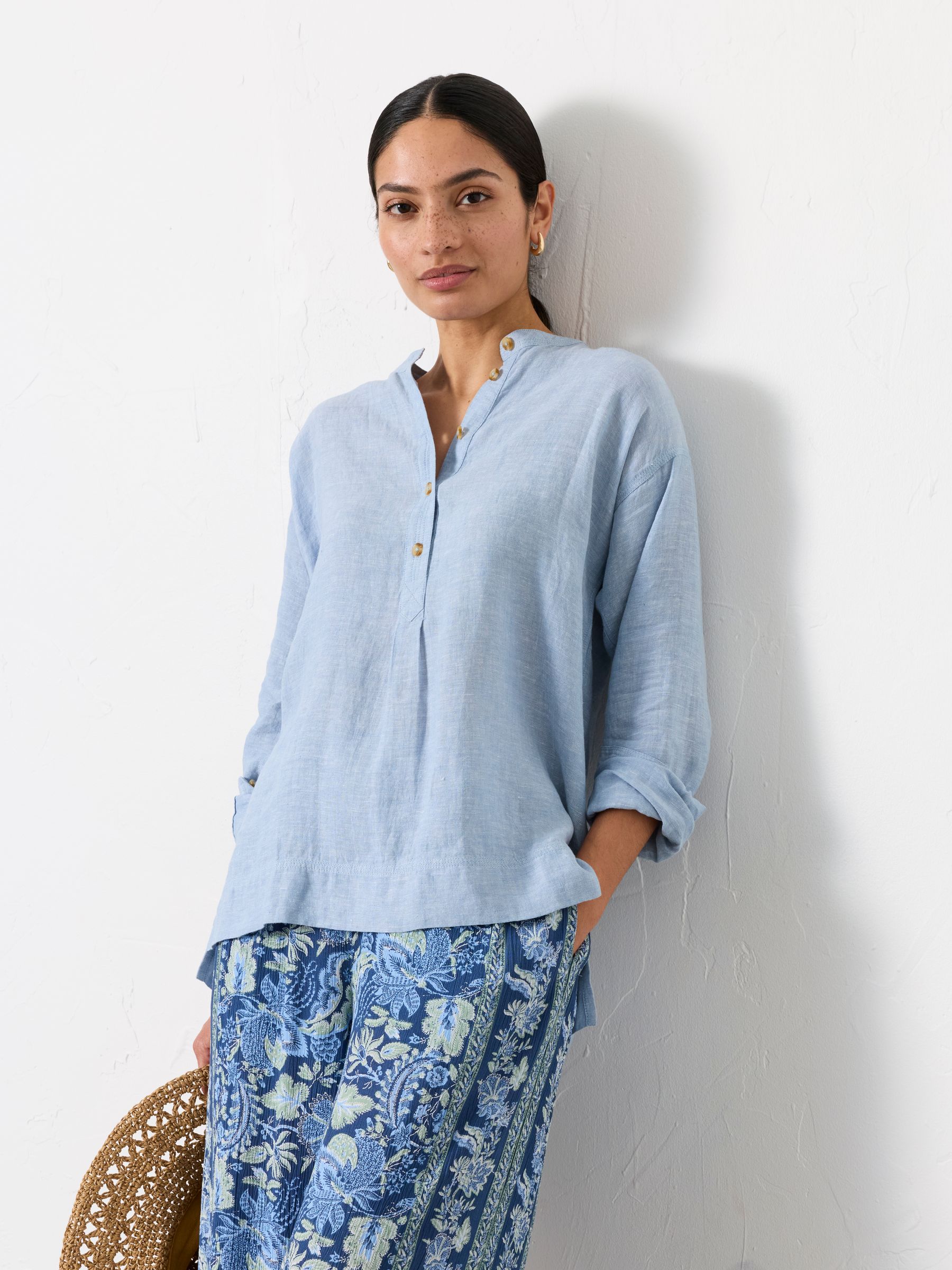 Julia Blue Regular Linen Popover | FatFace USA