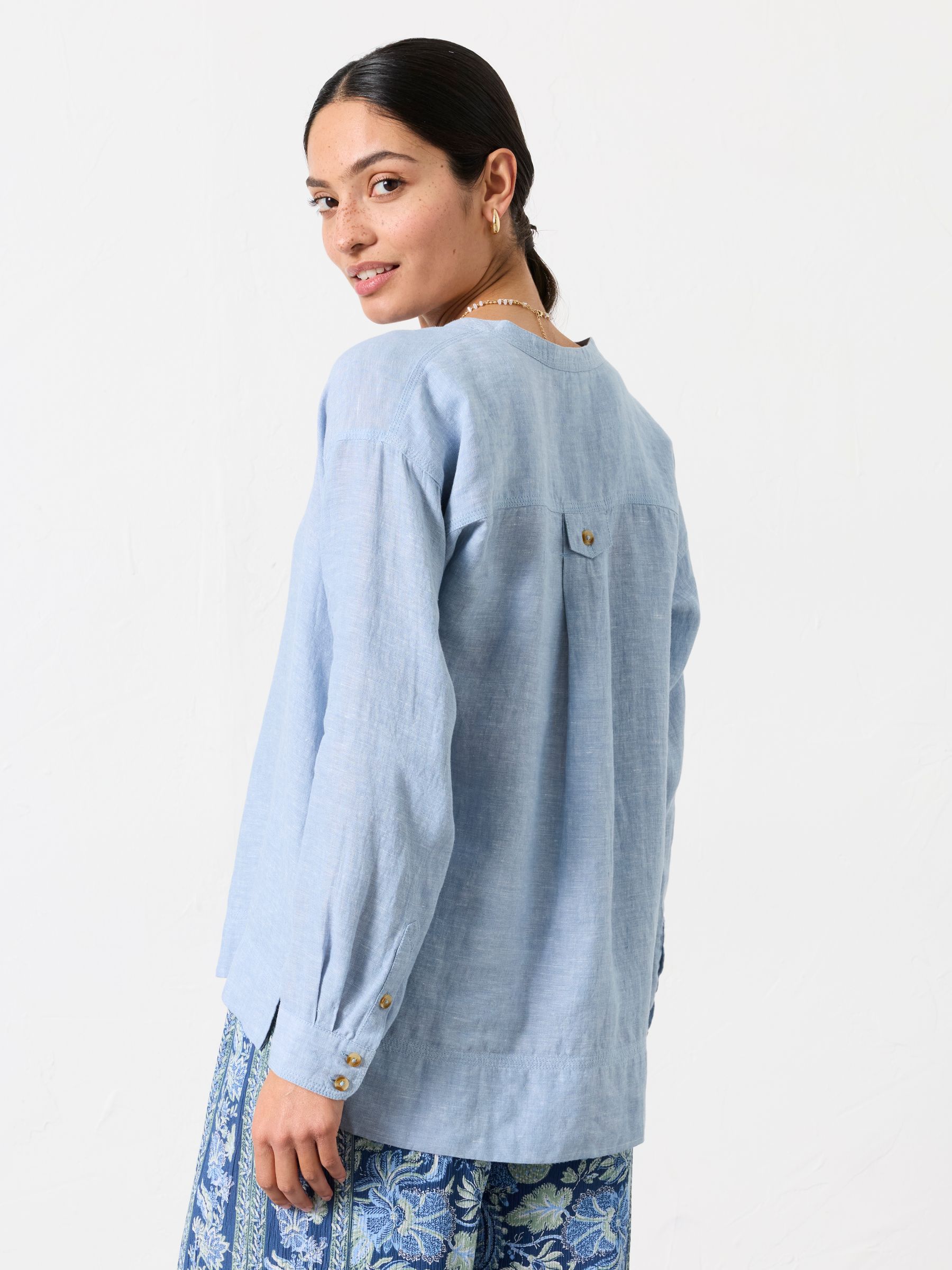 Julia Blue Regular Linen Popover | FatFace USA
