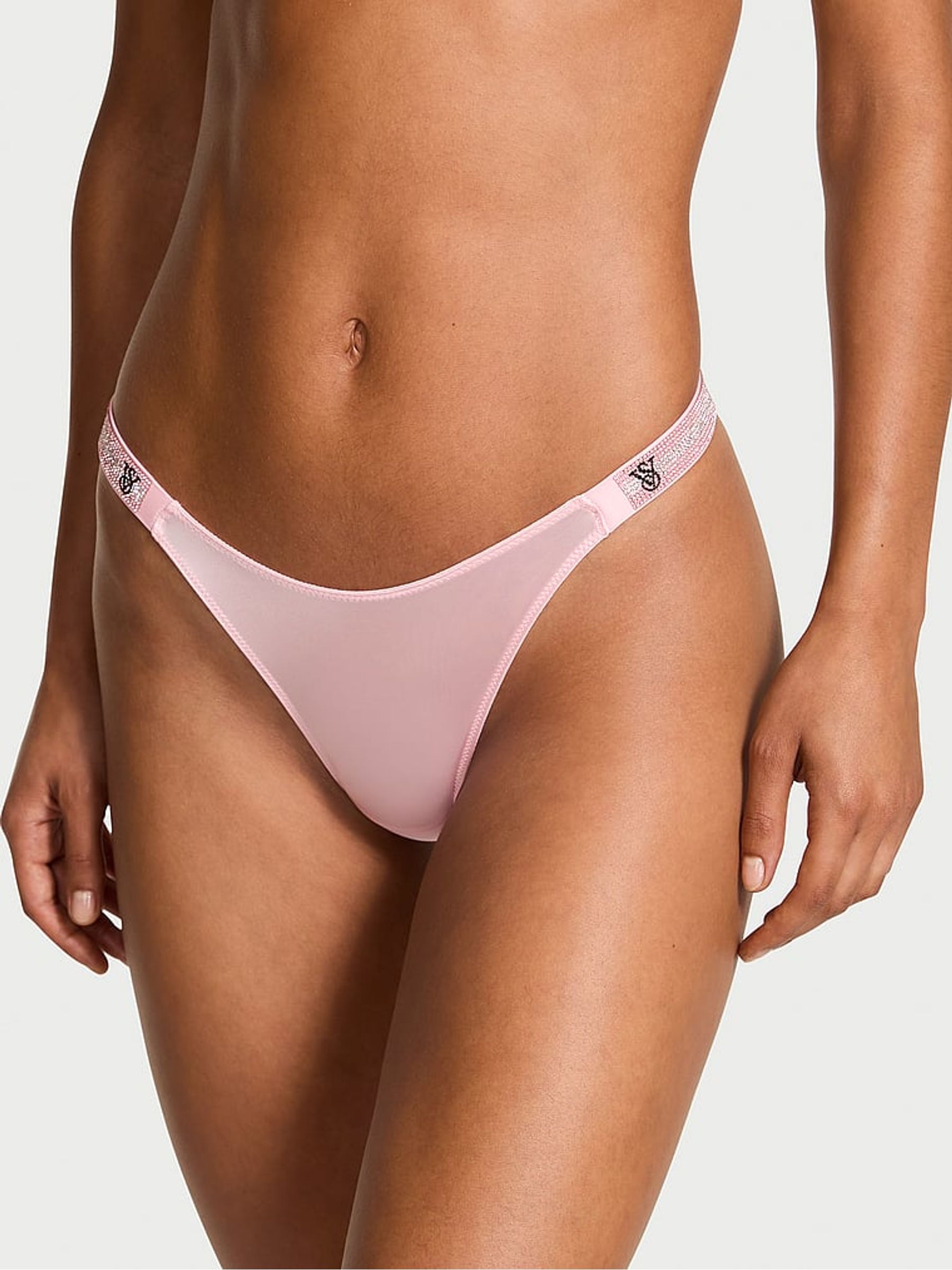 Pretty Blossom Pink Thong Shine Strap Knickers - Image 1 of 3