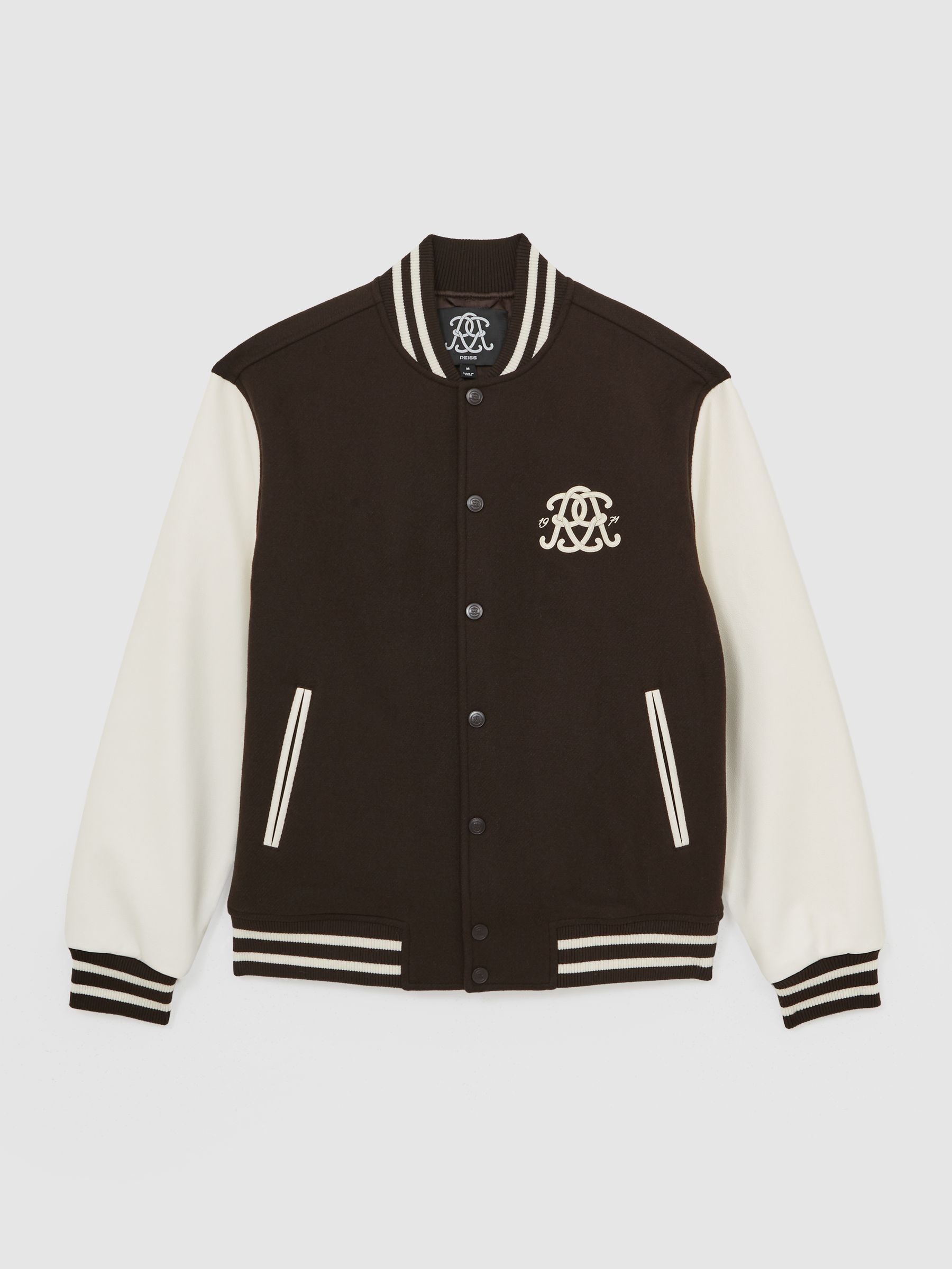 Monogram Relaxed Varsity Jacket in Brown/White - Image 2 of 7