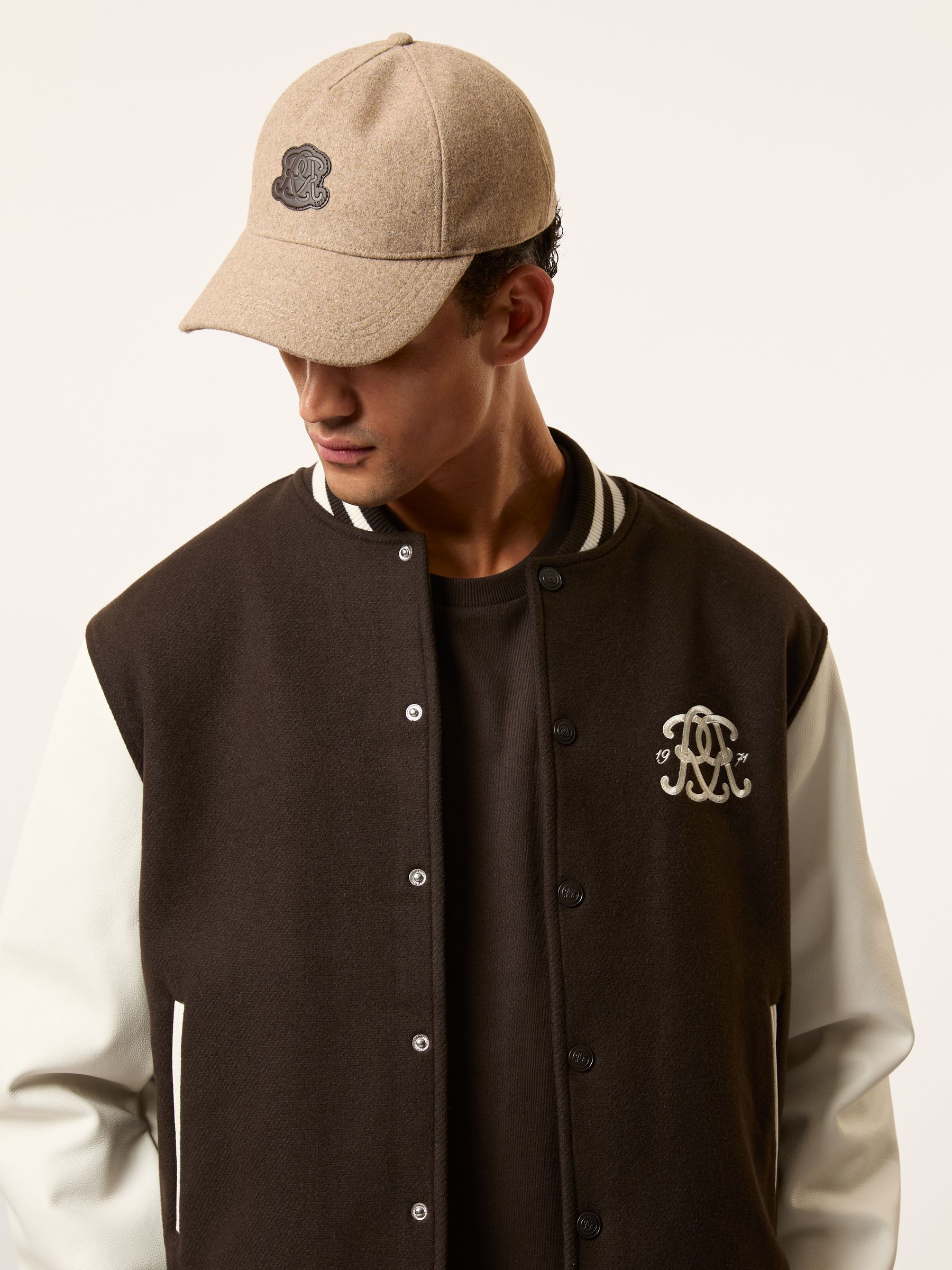Monogram Relaxed Varsity Jacket in Brown/White - Image 3 of 7