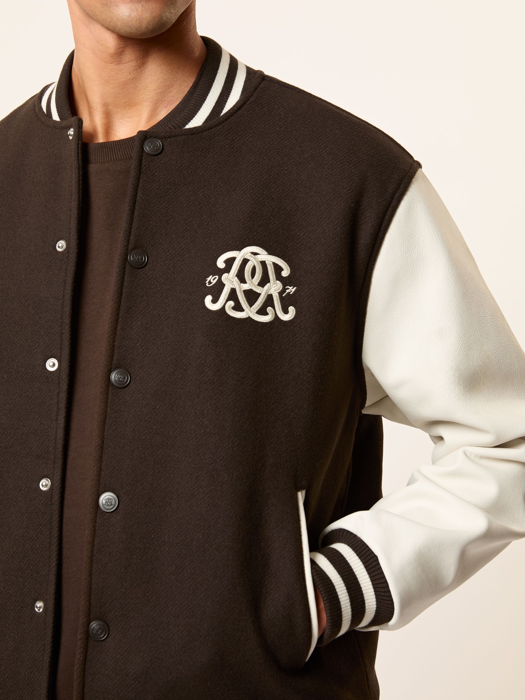 Monogram Relaxed Varsity Jacket in Brown/White - Image 5 of 7