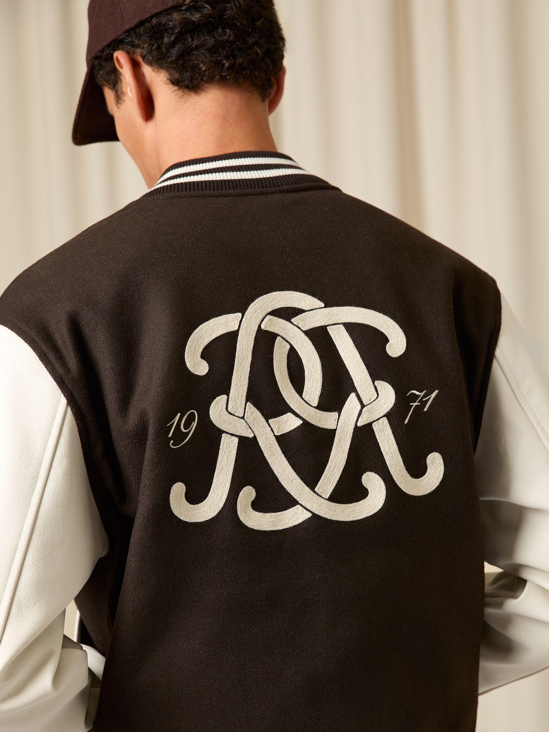 Monogram Relaxed Varsity Jacket in Brown/White - image 3