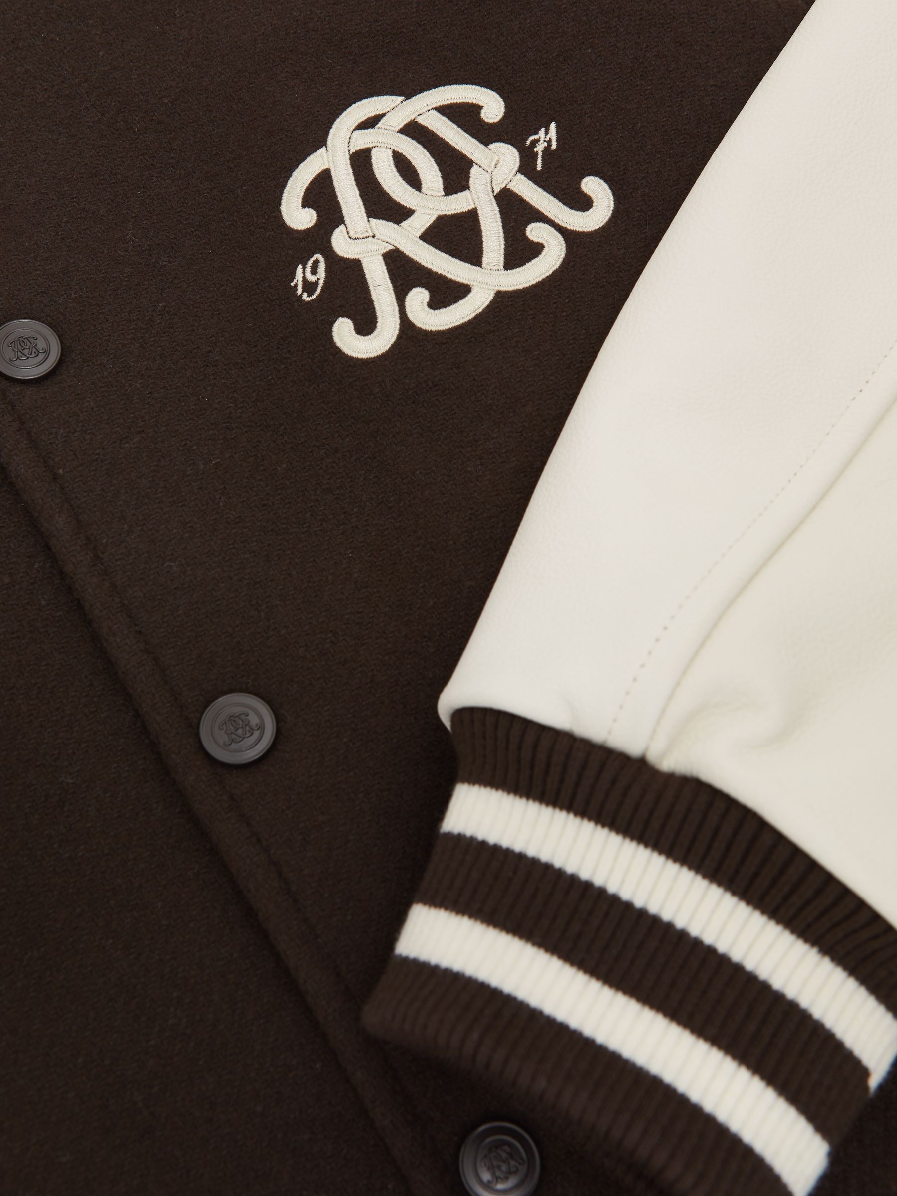 Monogram Relaxed Varsity Jacket in Brown/White - Image 7 of 7