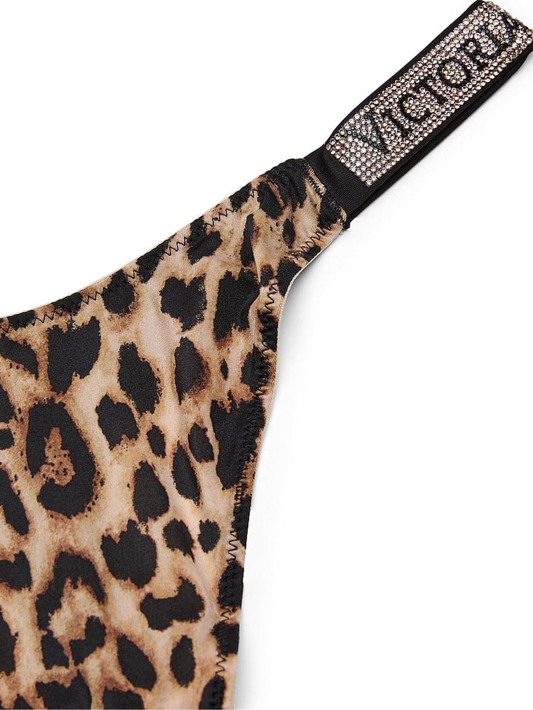 Leopard Print Brown Thong Shine Strap Knickers - Image 4 of 4
