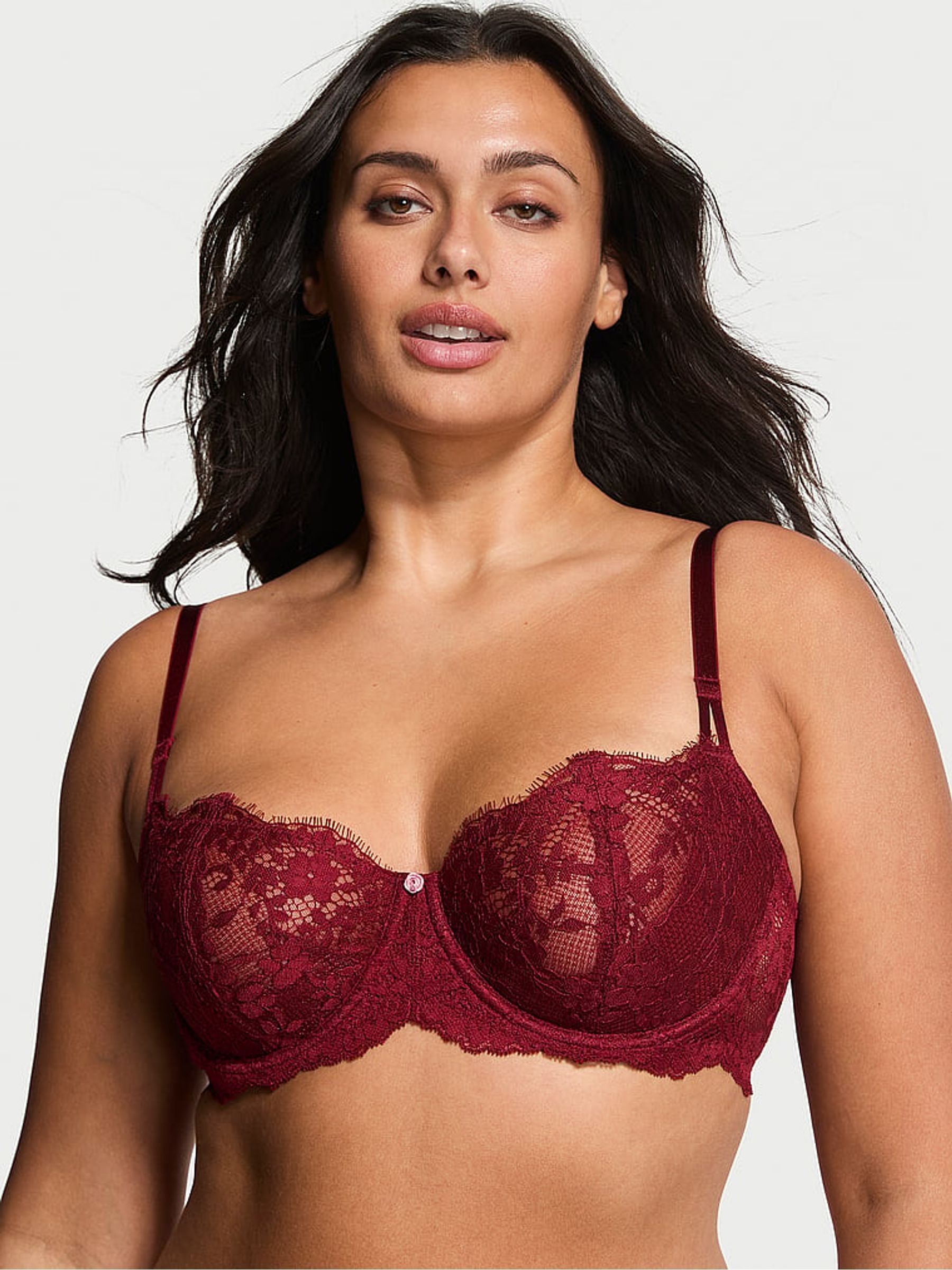Sangria Red Unlined Balcony Lace Bra - Image 1 of 2 Sangria Red Unlined Balcony Lace Bra - Image 1 of 2