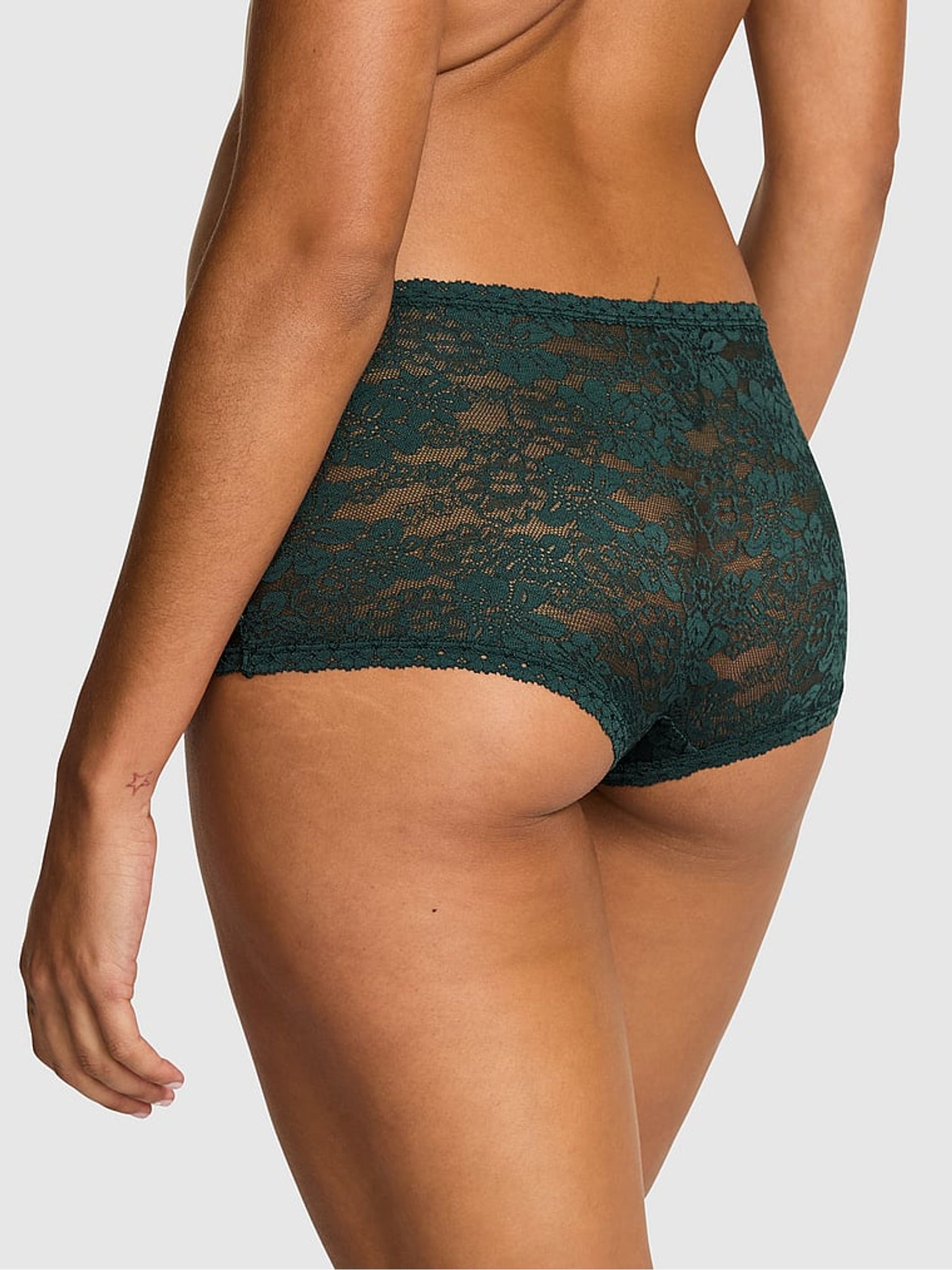 Deep Forest Green Short Floral Lace Knickers - Image 2 of 3 Deep Forest Green Short Floral Lace Knickers - Image 2 of 3