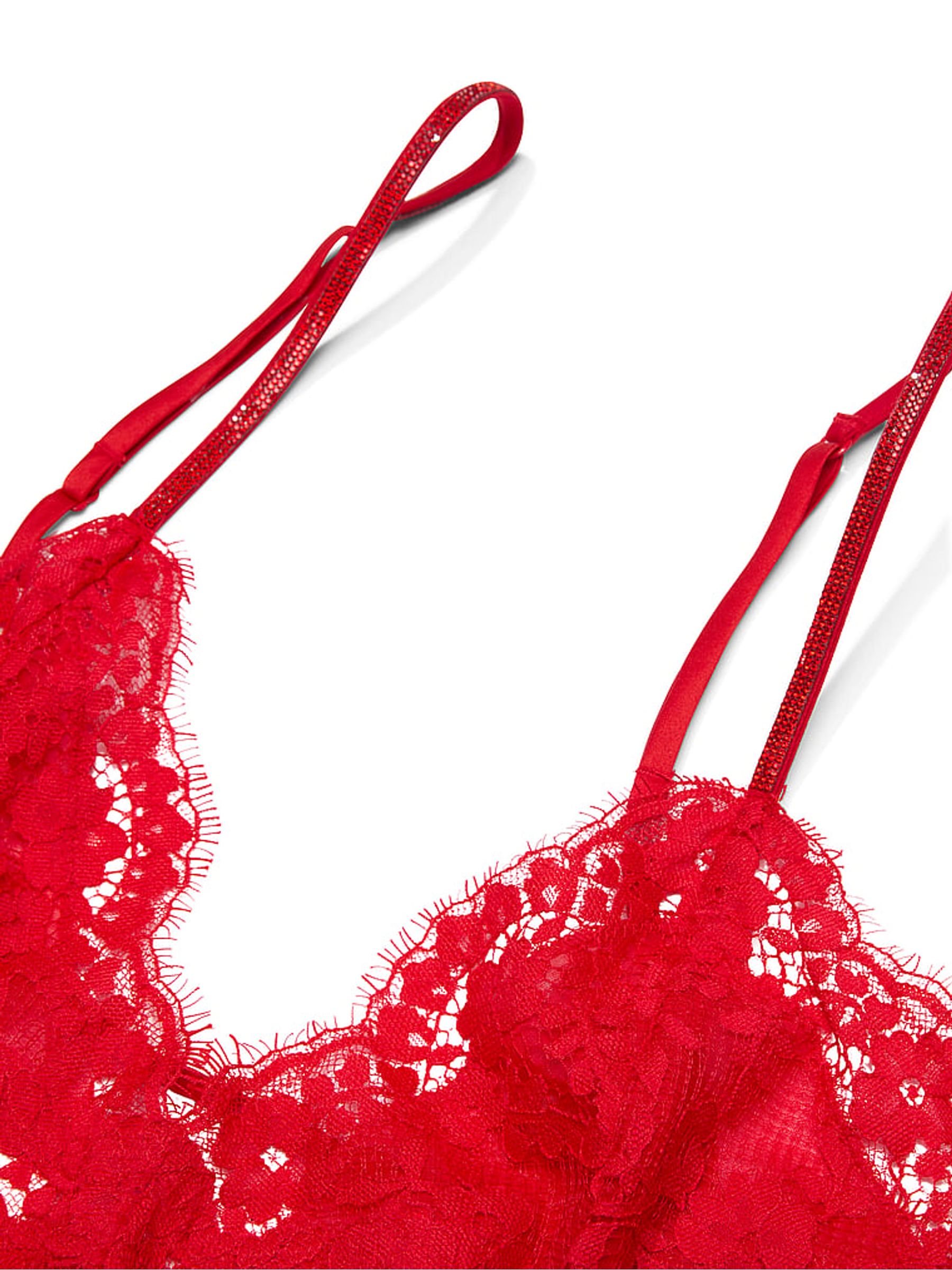 Bright Vermillion Red Mini Twinkle Lace Slip Dress - Image 3 of 3