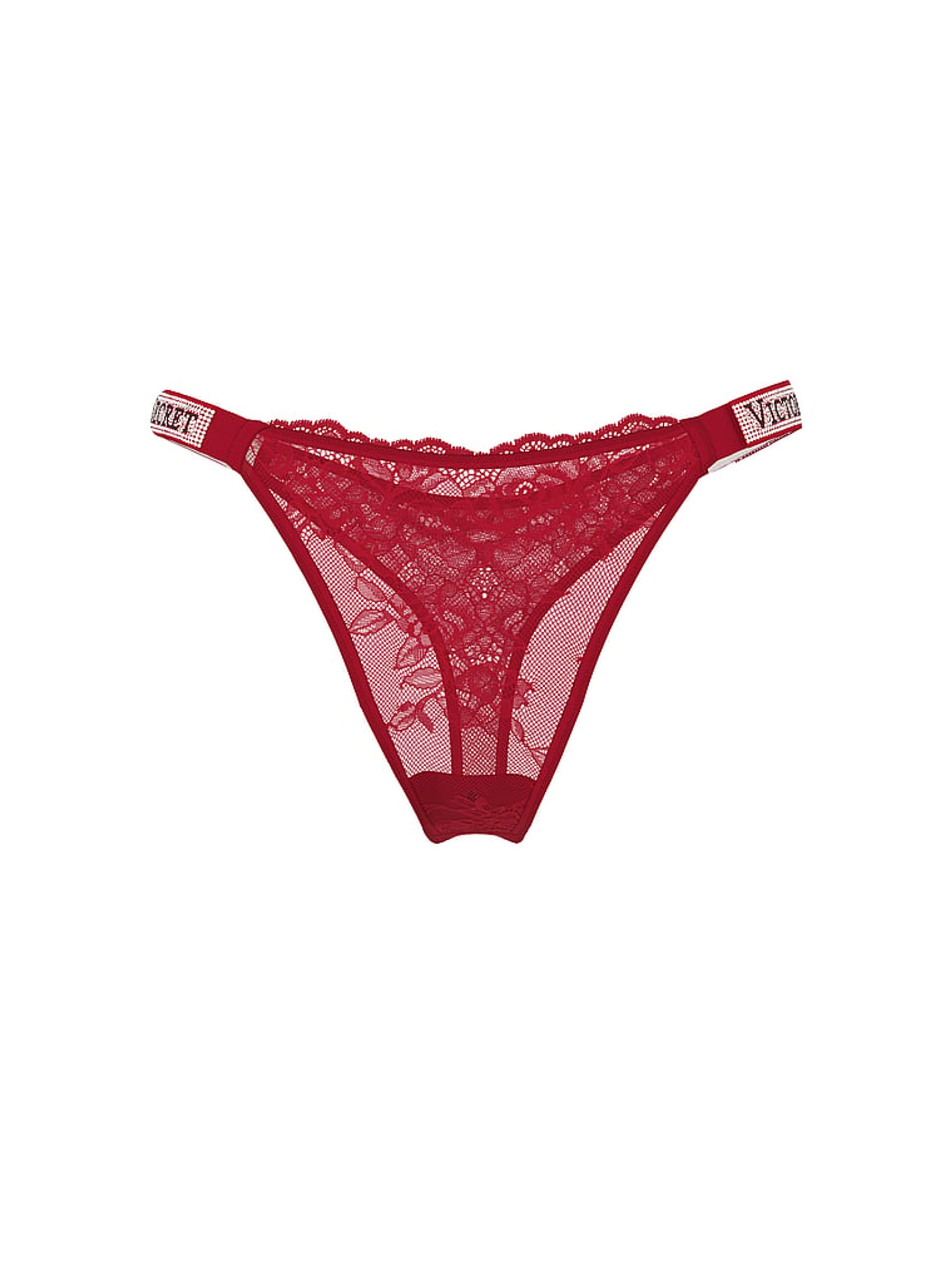 Red Lacquer Thong Shine Strap Lace Knickers - Image 1 of 1
