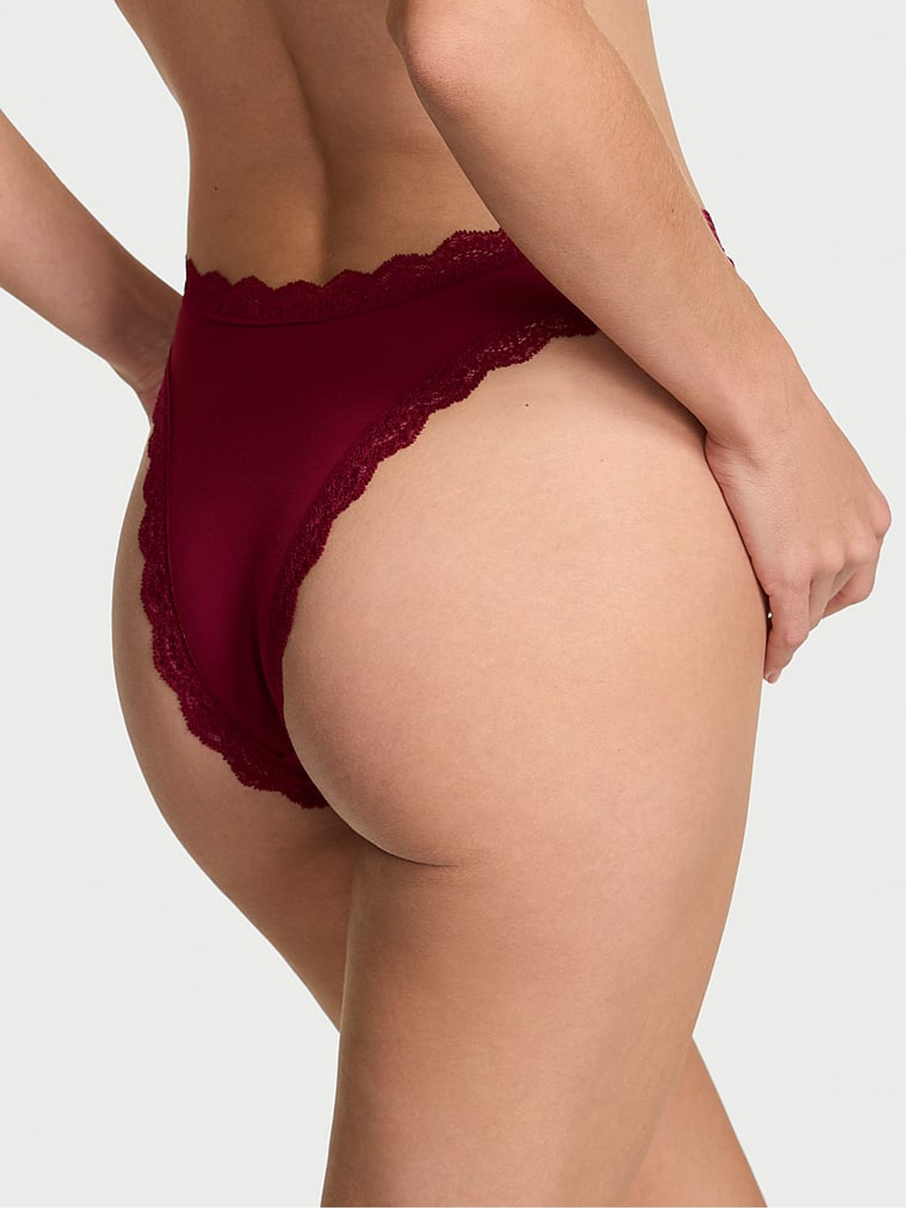 Sangria Red Lace Trim Brazilian Knickers - Image 2 of 3 Sangria Red Lace Trim Brazilian Knickers - Image 2 of 3