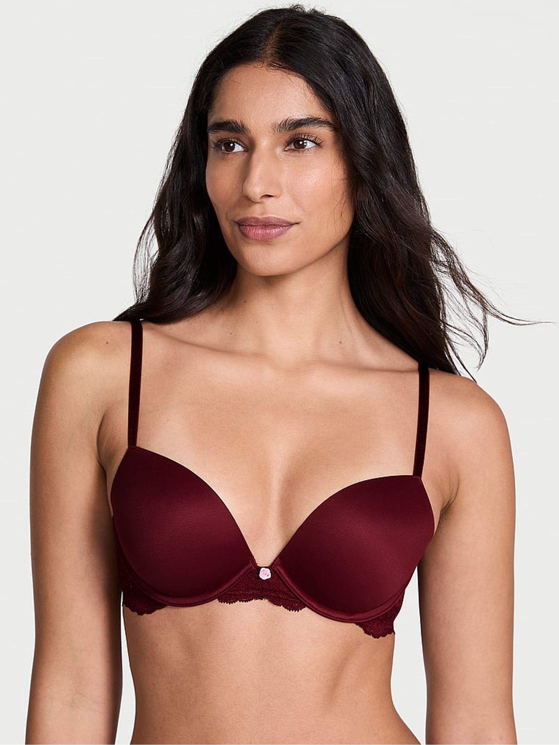 Sangria Red Lace Trim Push Up Bra - Image 1 of 2