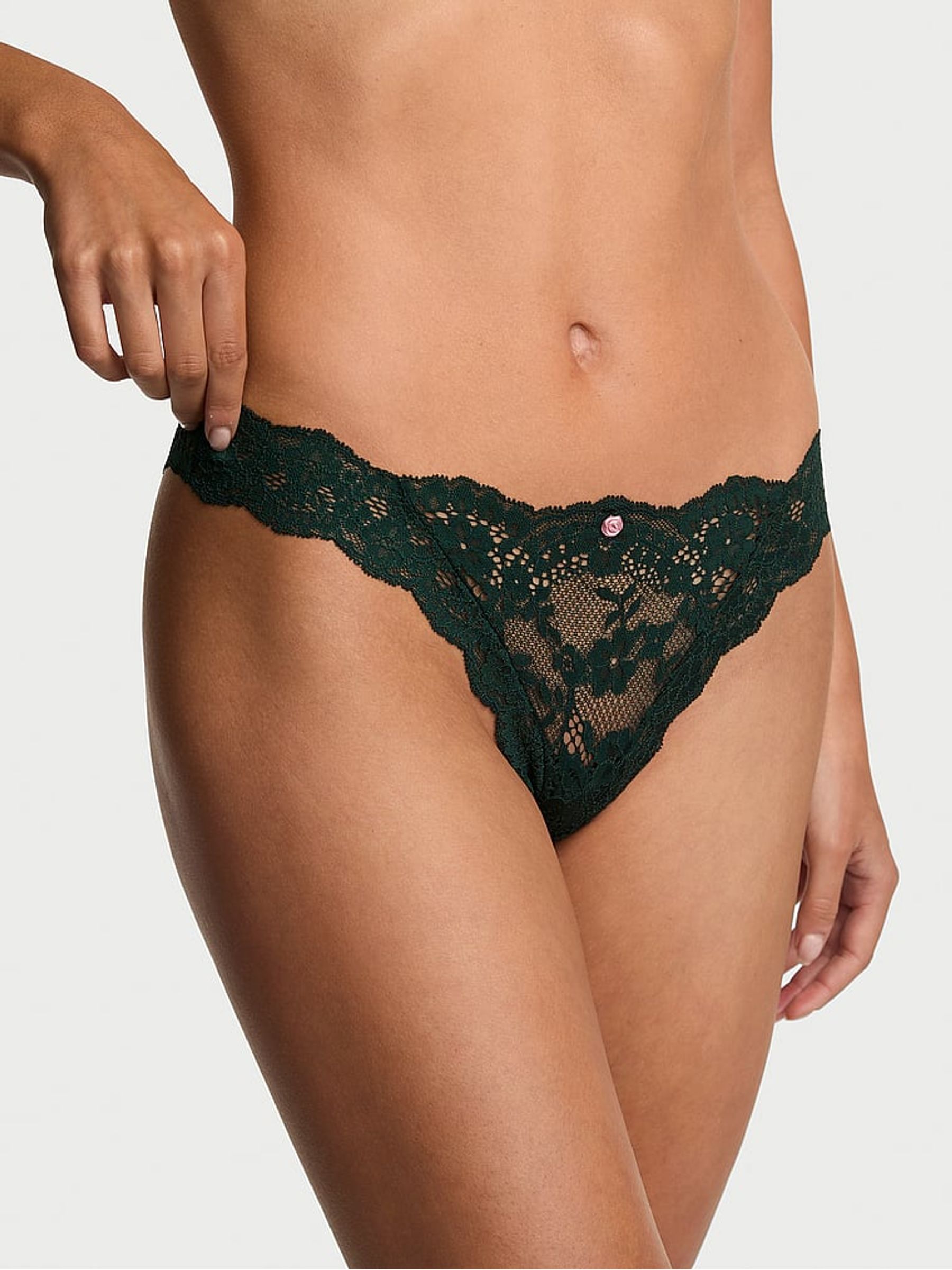 Cilantro Green Thong Lace Knickers - Image 1 of 3 Cilantro Green Thong Lace Knickers - Image 1 of 3