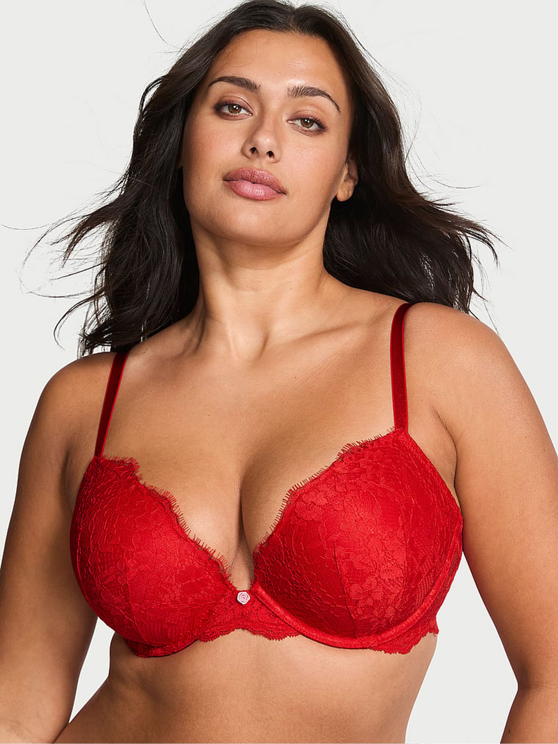 Bright Vermillion Red Push Up Lace Bra - Image 1 of 2 Bright Vermillion Red Push Up Lace Bra - Image 1 of 2