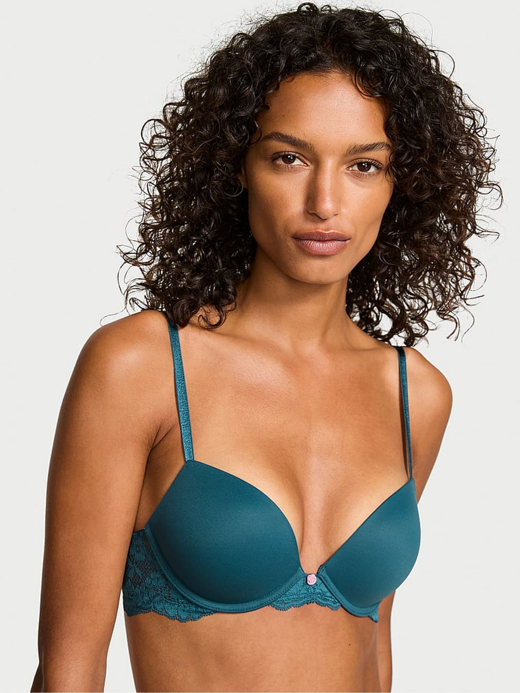Teal Haze Blue Lace Trim Push Up Bra - Image 1 of 3