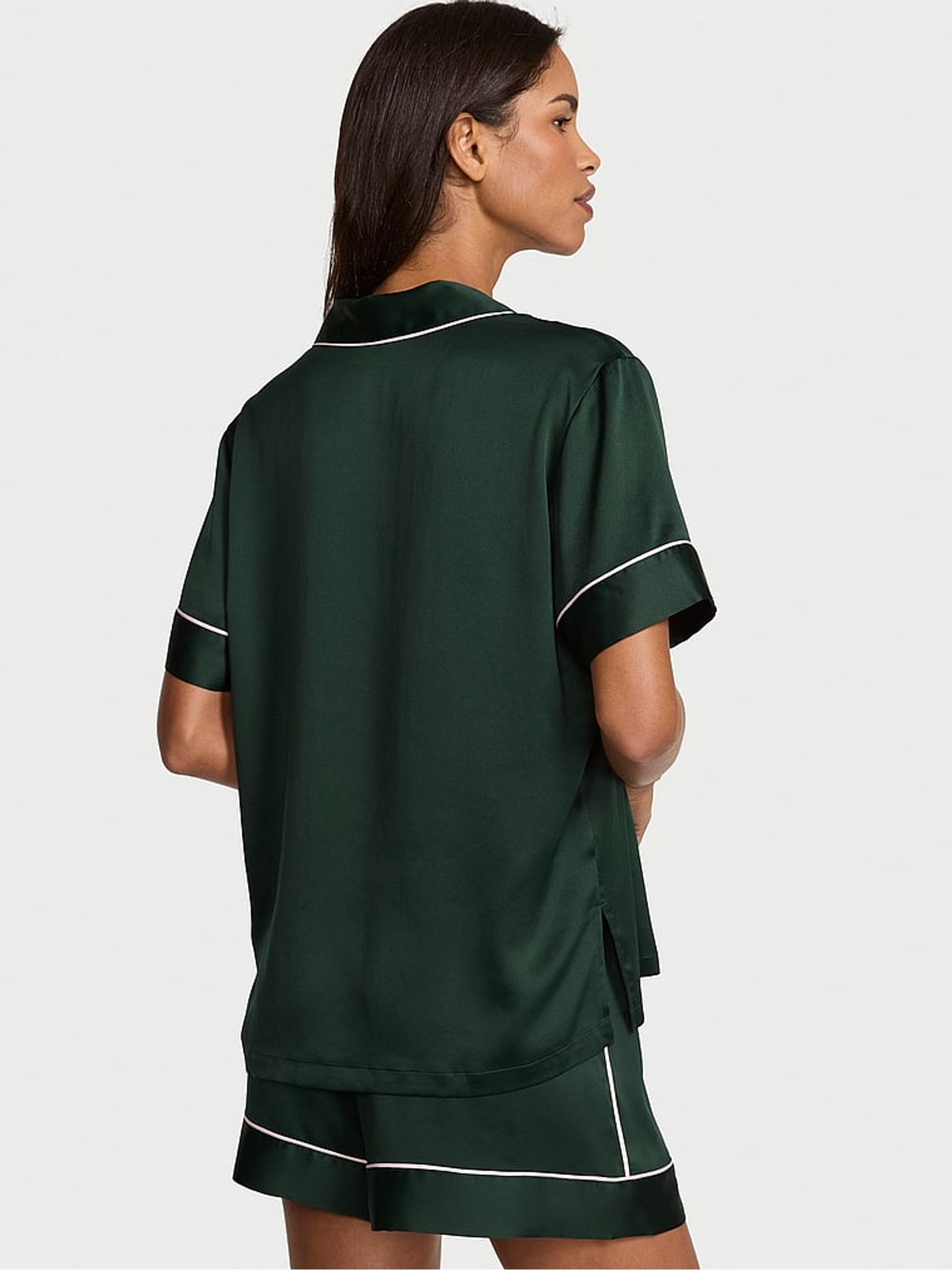 Cliantro Green Fox Pocket Satin Short Pyjamas Set - Image 2 of 3