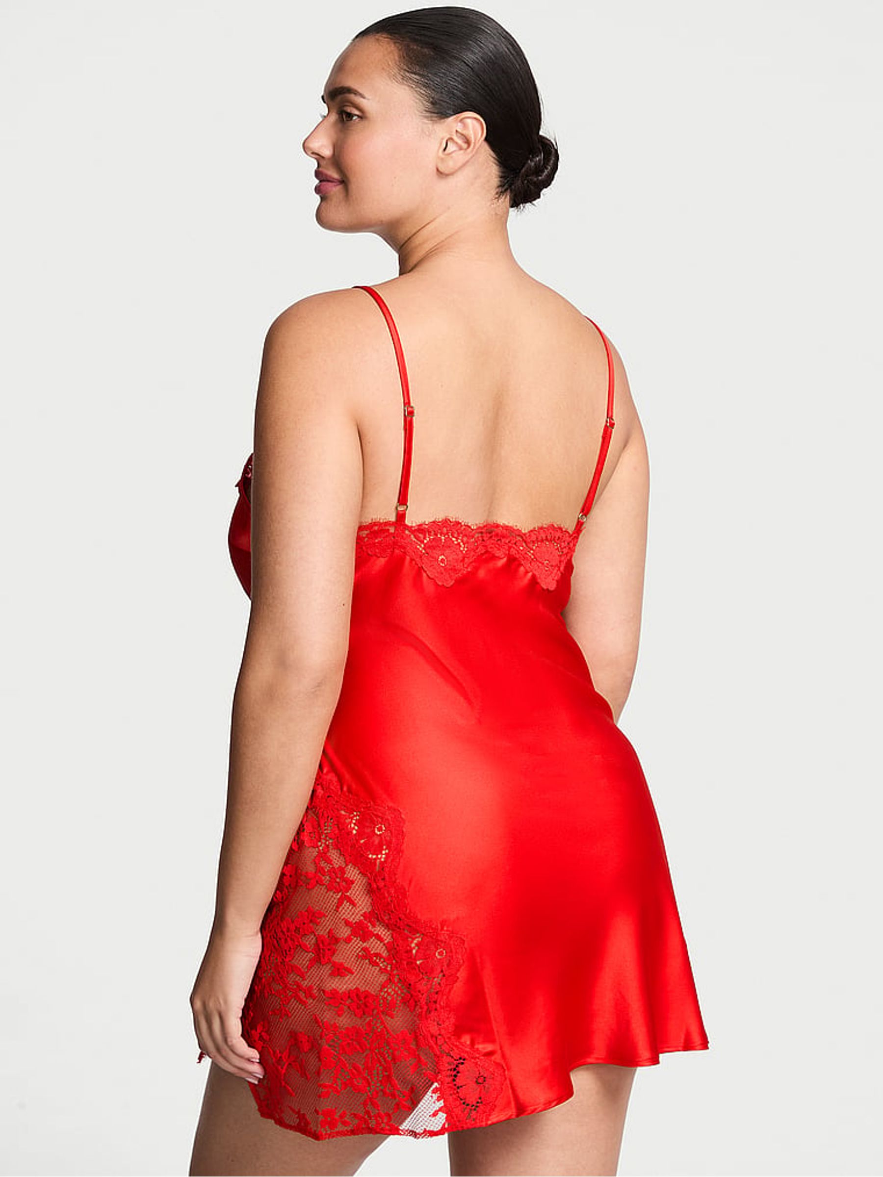 Bright Vermillion Red Mini Lace & Satin Slip - Image 2 of 2 Bright Vermillion Red Mini Lace & Satin Slip - Image 2 of 2
