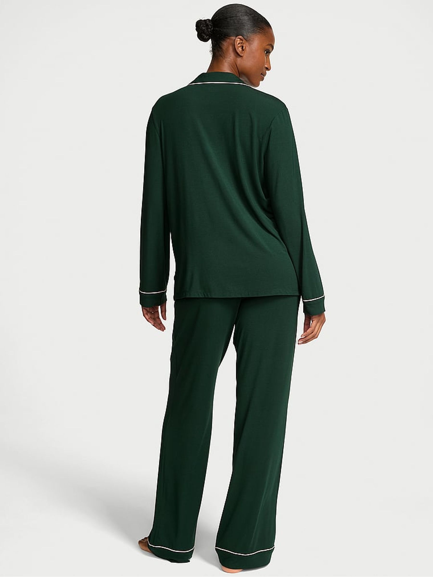 Cilantro Green Modal Bow Long Pyjamas Set - Image 2 of 3 Cilantro Green Modal Bow Long Pyjamas Set - Image 2 of 3