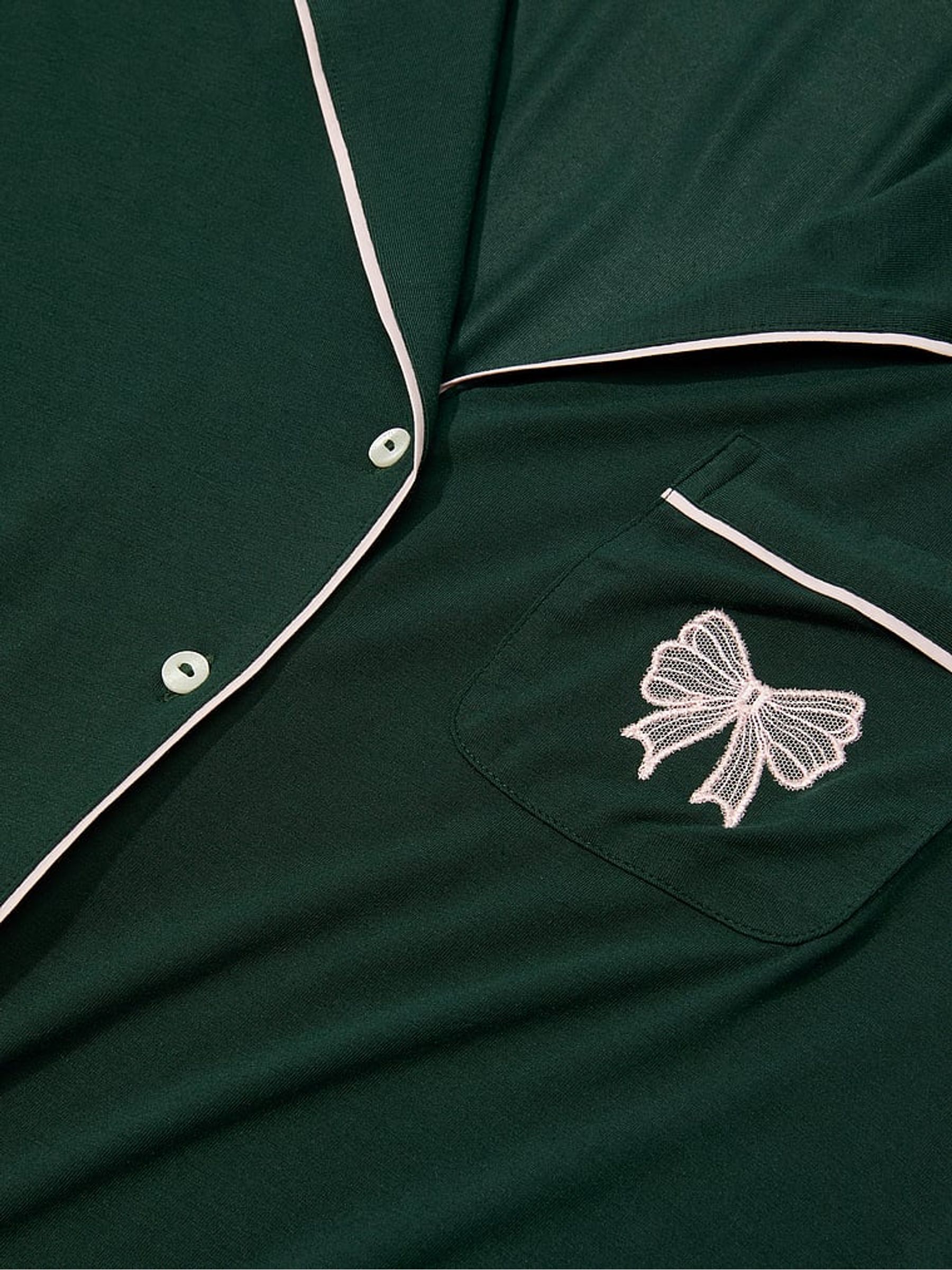 Cilantro Green Modal Bow Long Pyjamas Set - Image 3 of 3 Cilantro Green Modal Bow Long Pyjamas Set - Image 3 of 3