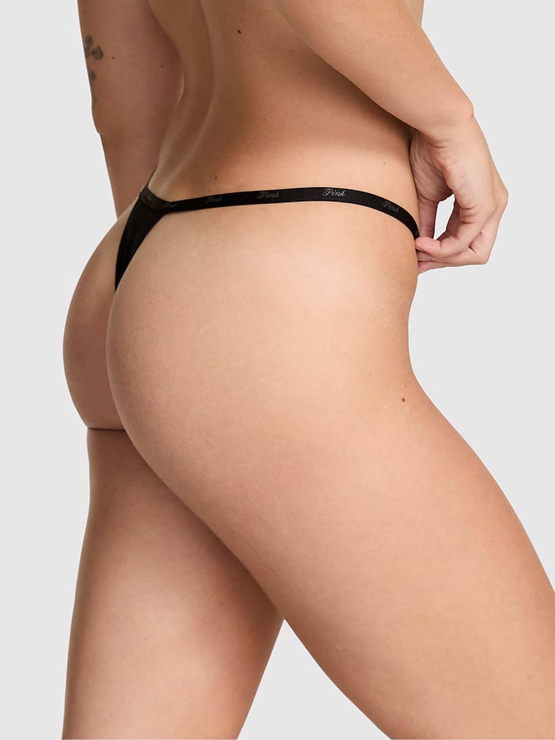 Black Diamanate Bow Thong Cotton Mini Logo Knickers - Image 2 of 2
