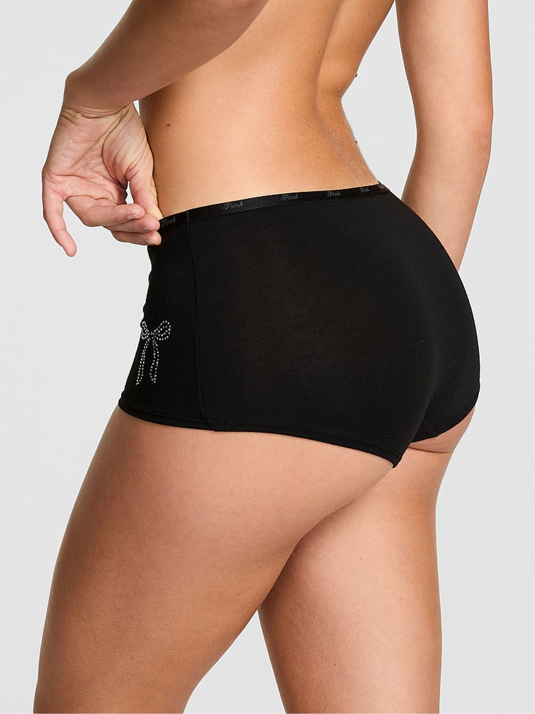 Black Diamanate Bow Short Cotton Mini Logo Knickers - Image 2 of 3