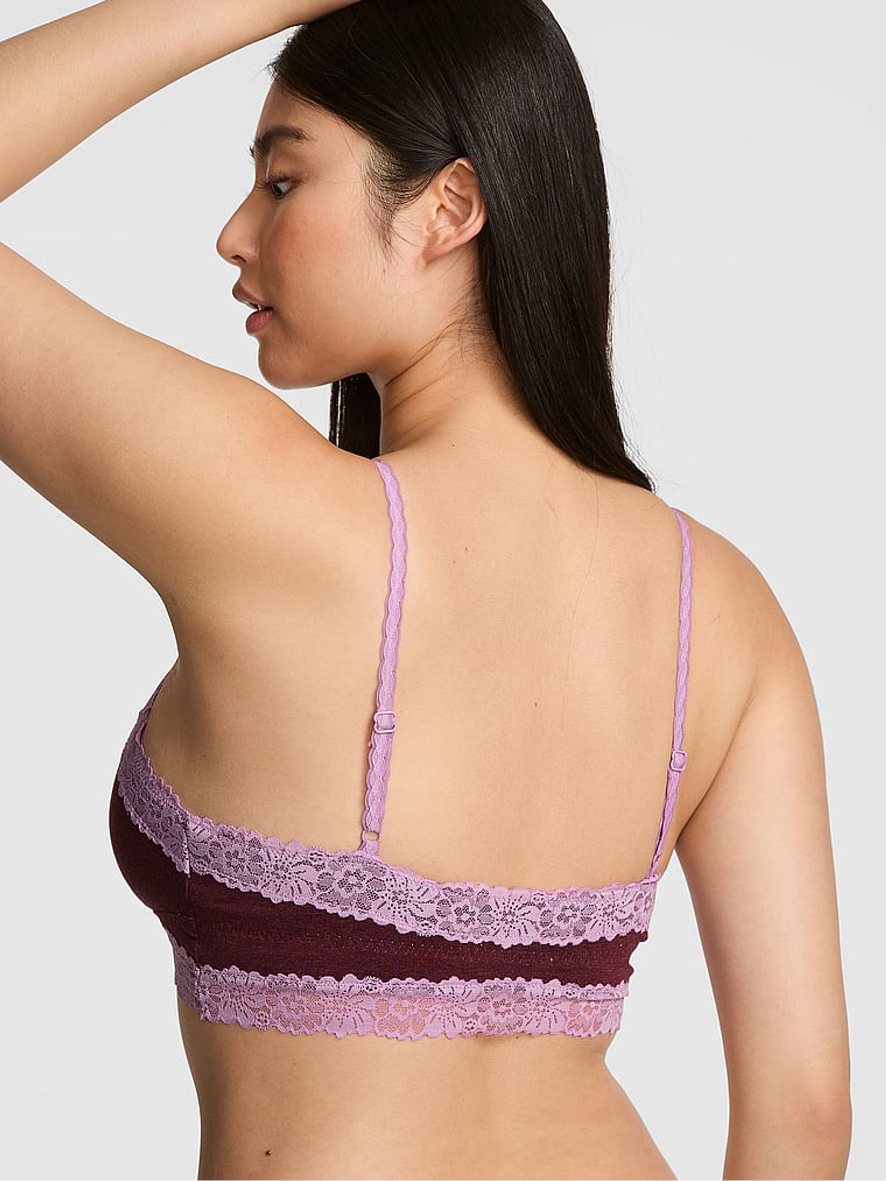 Burgandy Red Front Close Cotton Heather Lace Trim Bra - Image 2 of 2