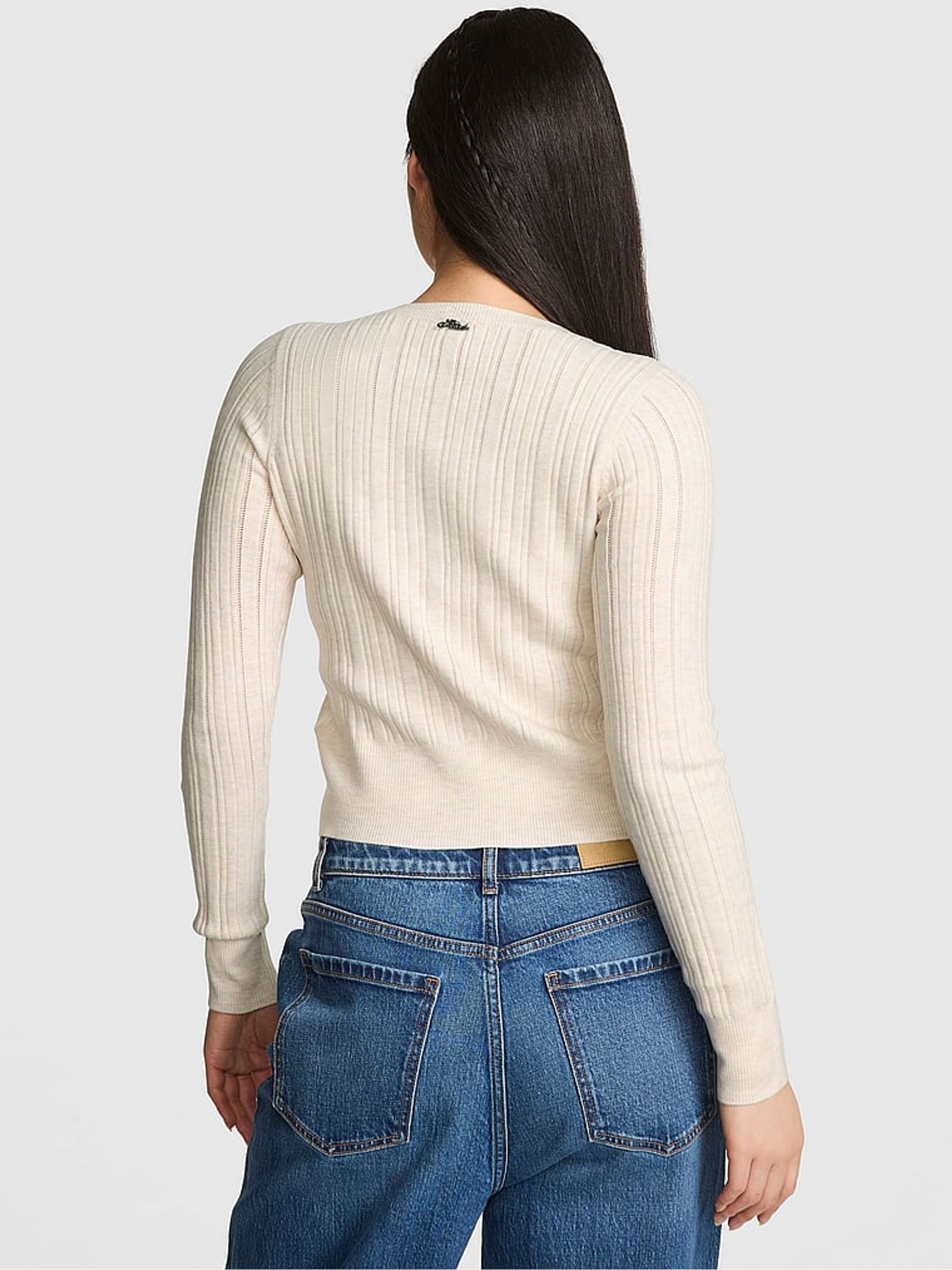 Natural Heather White Ribbed Cardigan - Image 2 of 2