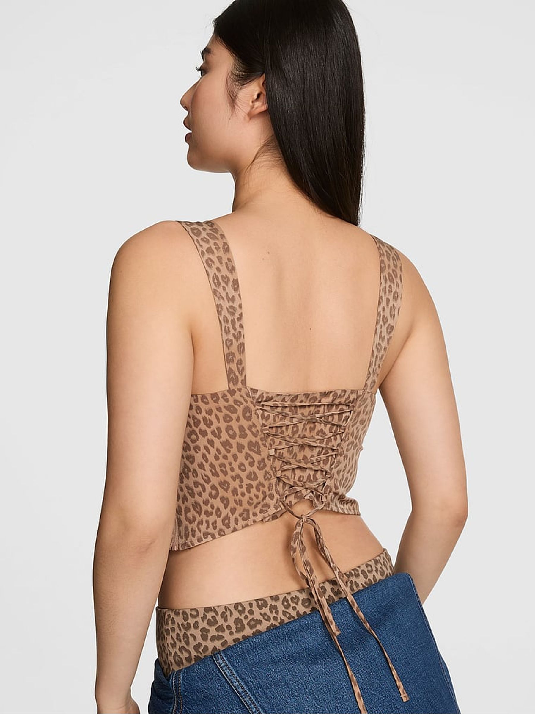 Brown Leopard Animal Print Cropped Corset Top - Image 2 of 2
