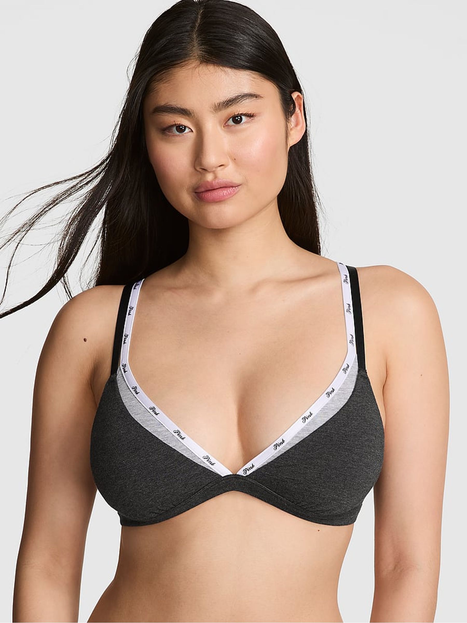 Heather Grey Triangle Cotton Double Layer Bralette - Image 1 of 2