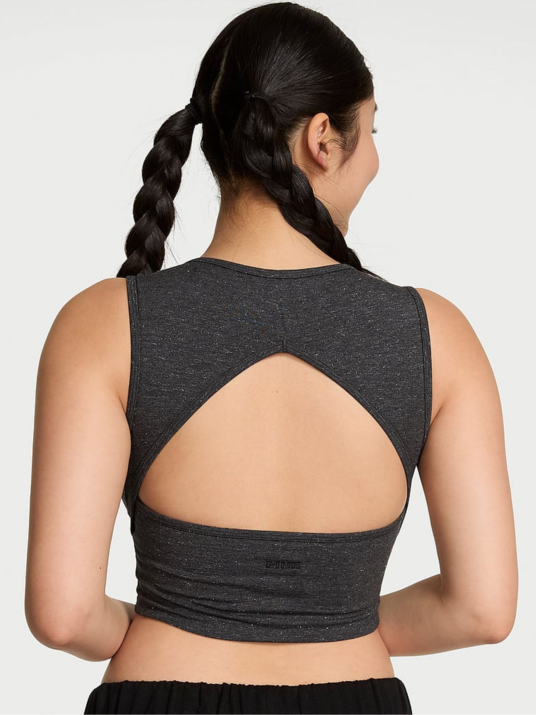 Charcoal Grey Open Back Sports Bra - Image 2 of 2 Charcoal Grey Open Back Sports Bra - Image 2 of 2