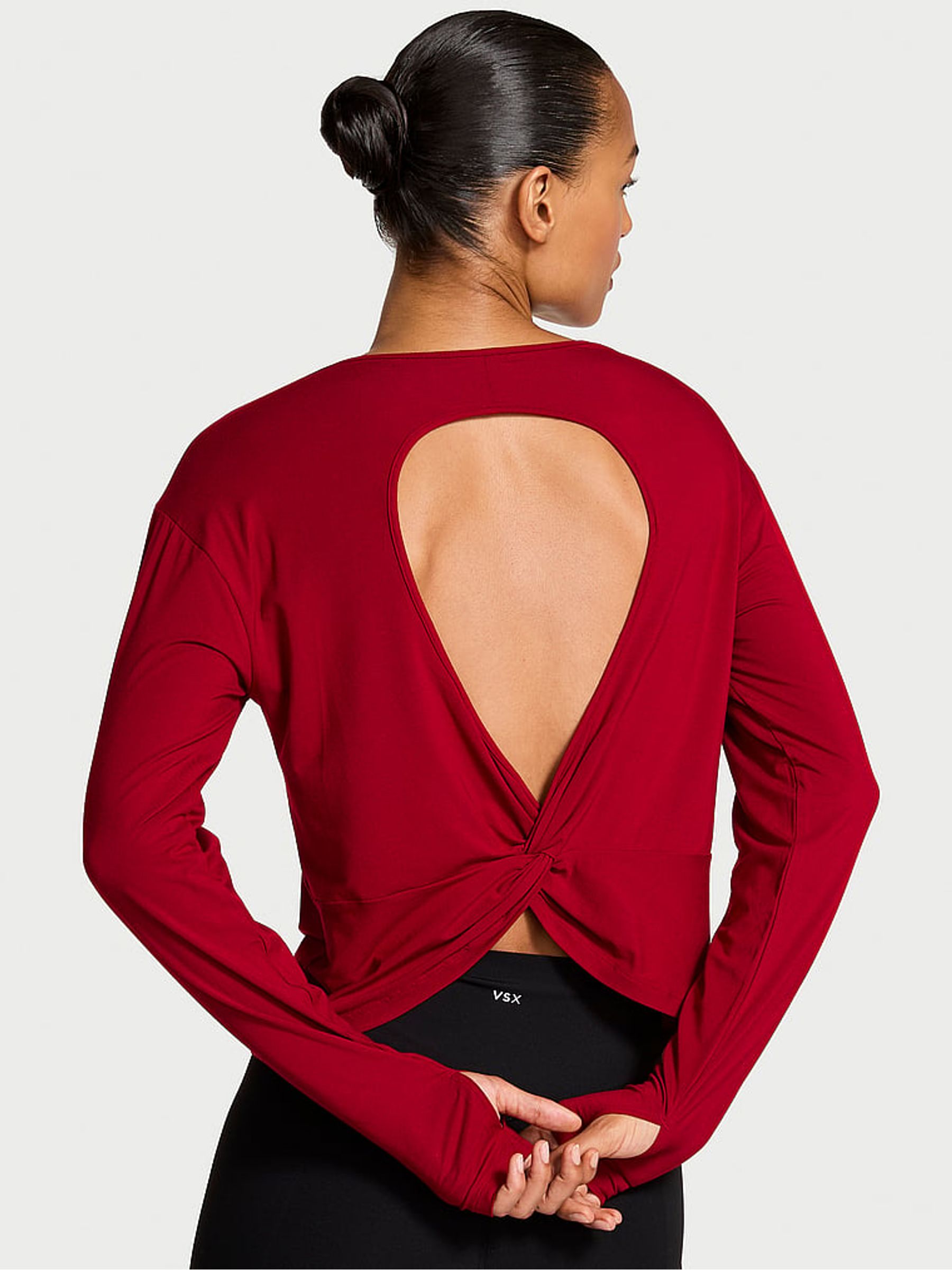 Red Lacquer Long Sleeve Open Back T-Shirt - Image 2 of 3 Red Lacquer Long Sleeve Open Back T-Shirt - Image 2 of 3