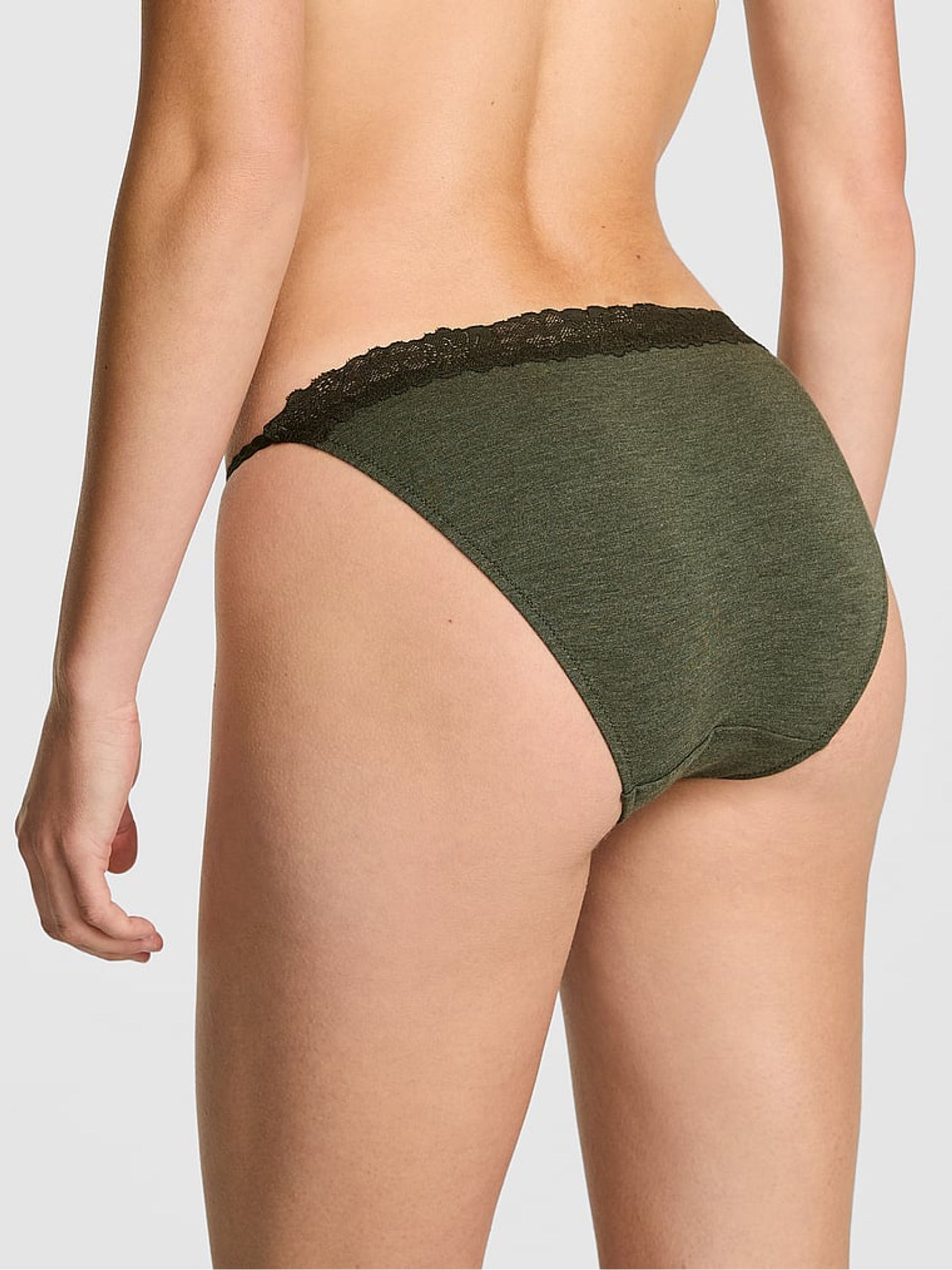 Forest Green Bikini Cotton Heather Lace Trim Knickers - Image 2 of 2
