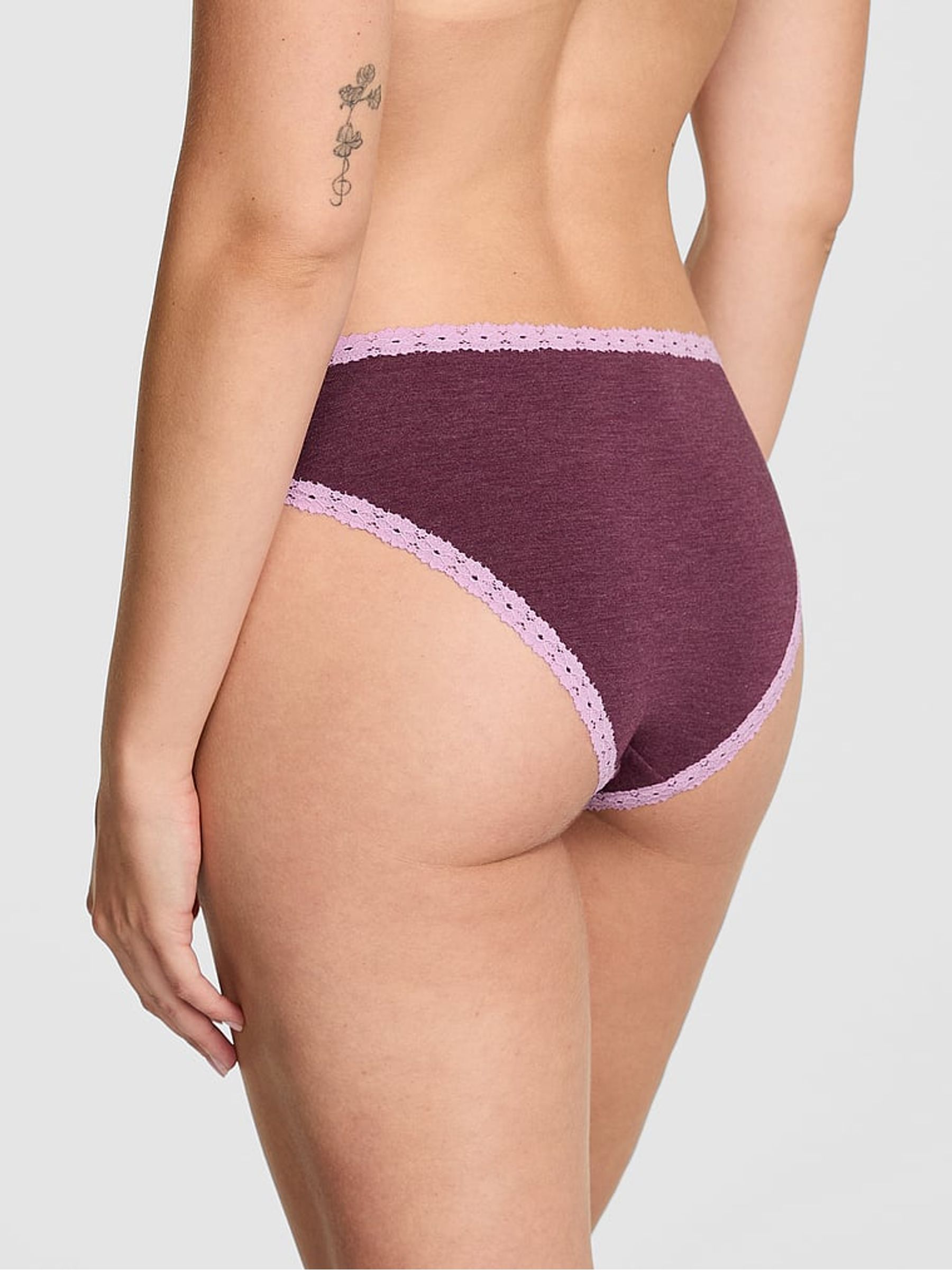 Burgandy Red Cheeky Cotton Heather Lace Trim Knickers - Image 2 of 2
