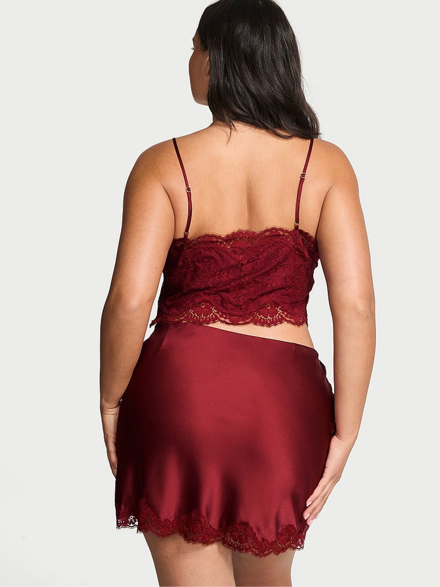 Sangria Red Satin Lace Cami and Mini Skirt Set - Image 2 of 2