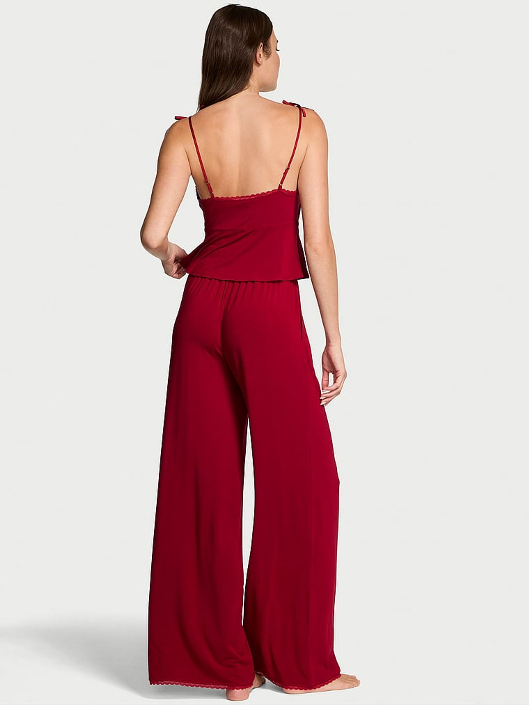 Red Lacquer Modal Bow Cami & Wide Leg Trousers Set - Image 2 of 2