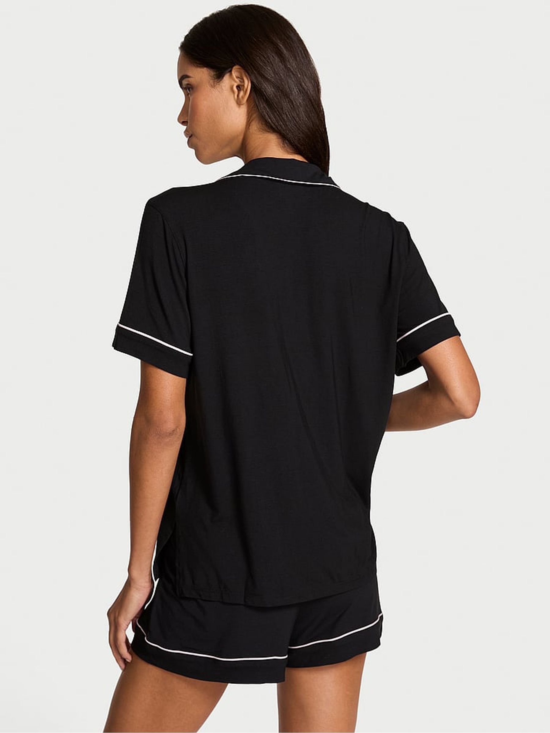 Black With Angel Pink Modal Bow Short Pyjamas Set - Image 2 of 2