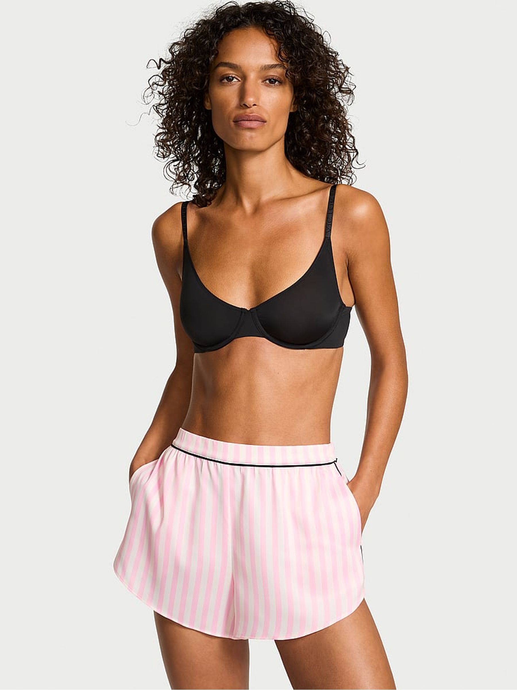 Iconic Stripe Pink Satin Pyjama Shorts - Image 1 of 2 Iconic Stripe Pink Satin Pyjama Shorts - Image 1 of 2