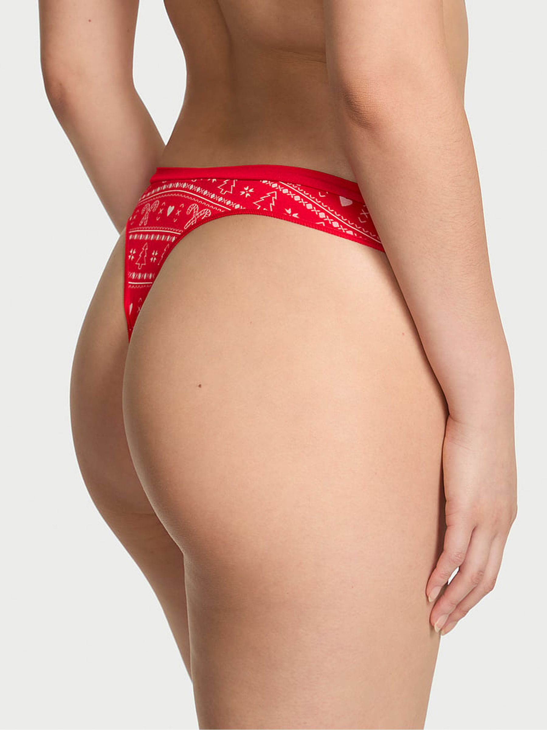 Bright Vermillion Red Christmas Fairisle Print Thong Seamless Knickers - Image 2 of 2
