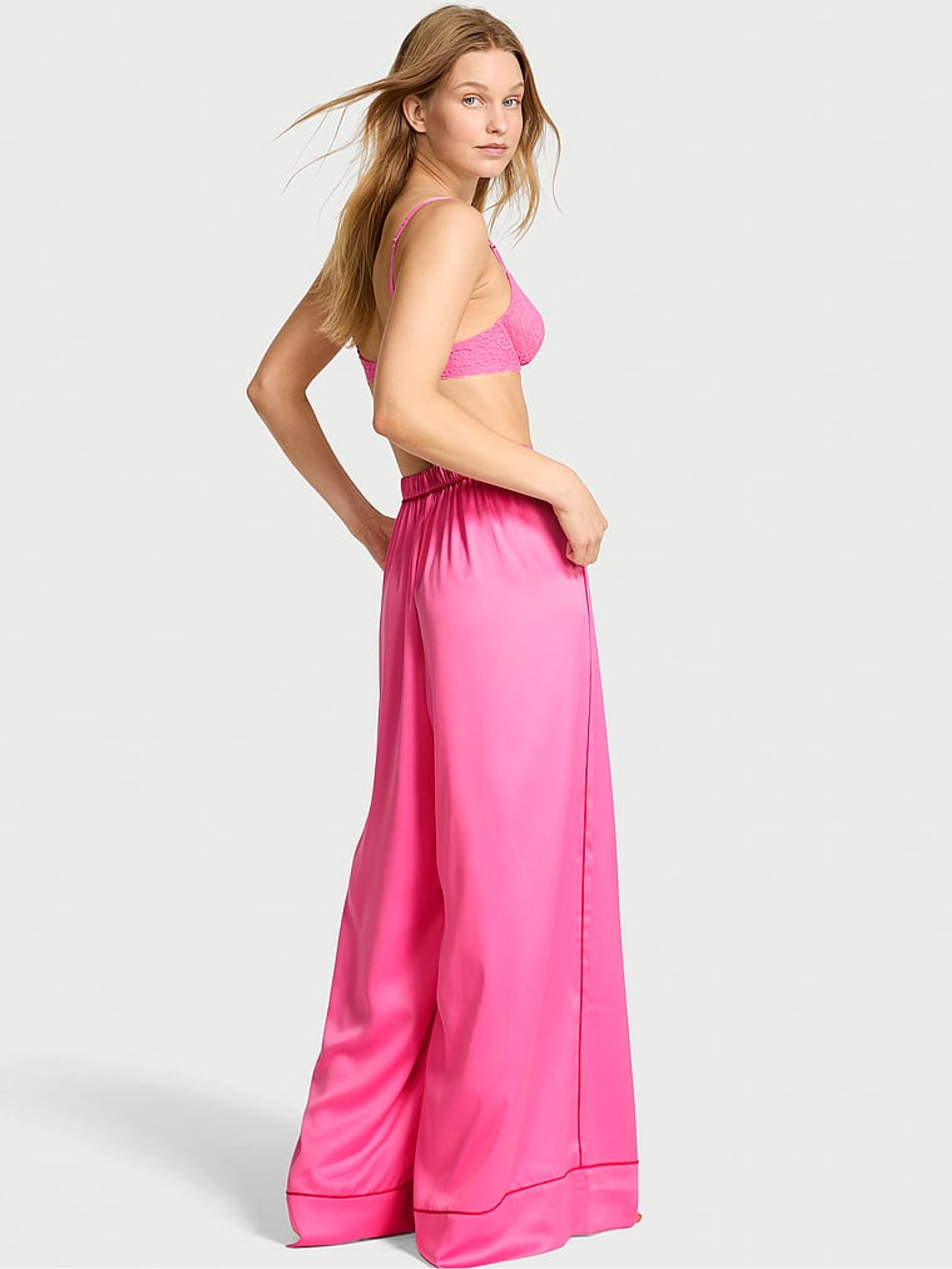 Hollywood Pink Satin Wide Leg Pyjama Trousers - Image 2 of 3
