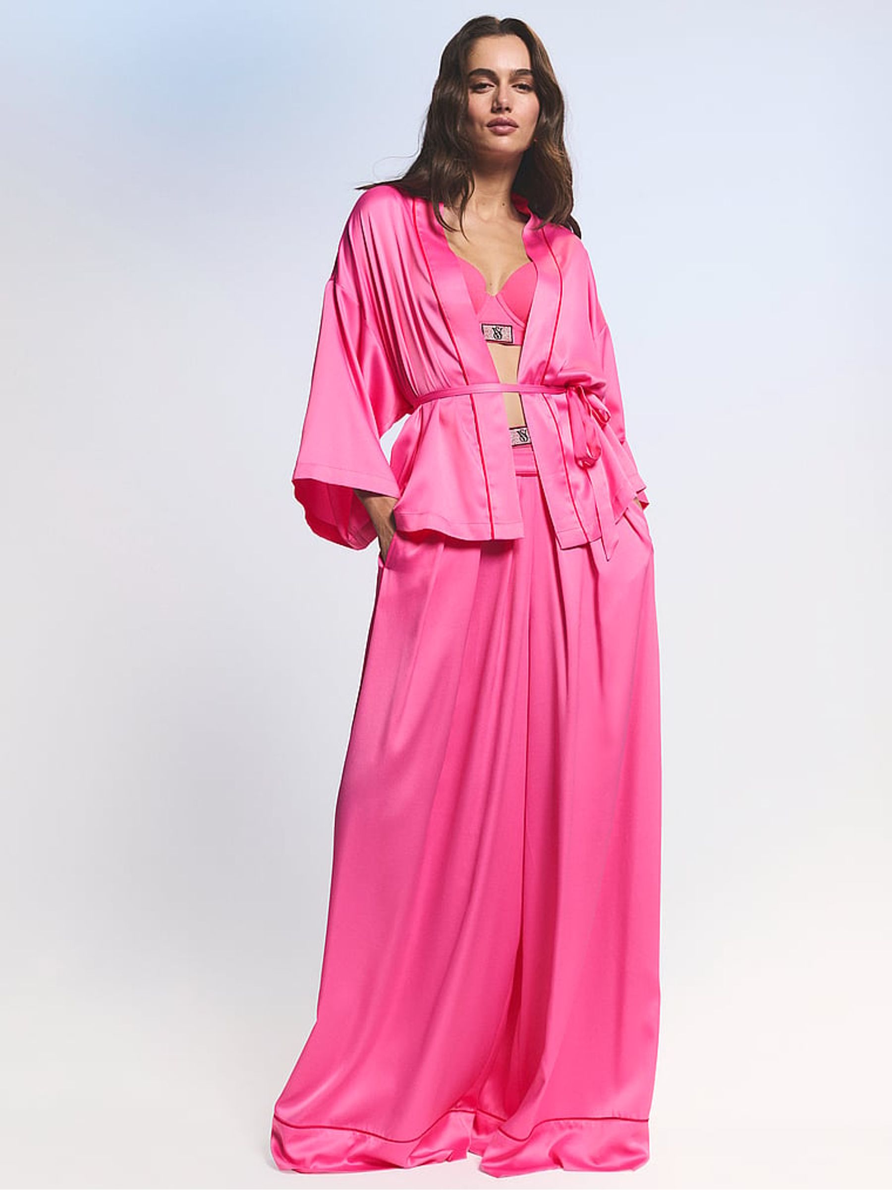 Hollywood Pink Satin Wide Leg Pyjama Trousers - Image 3 of 3