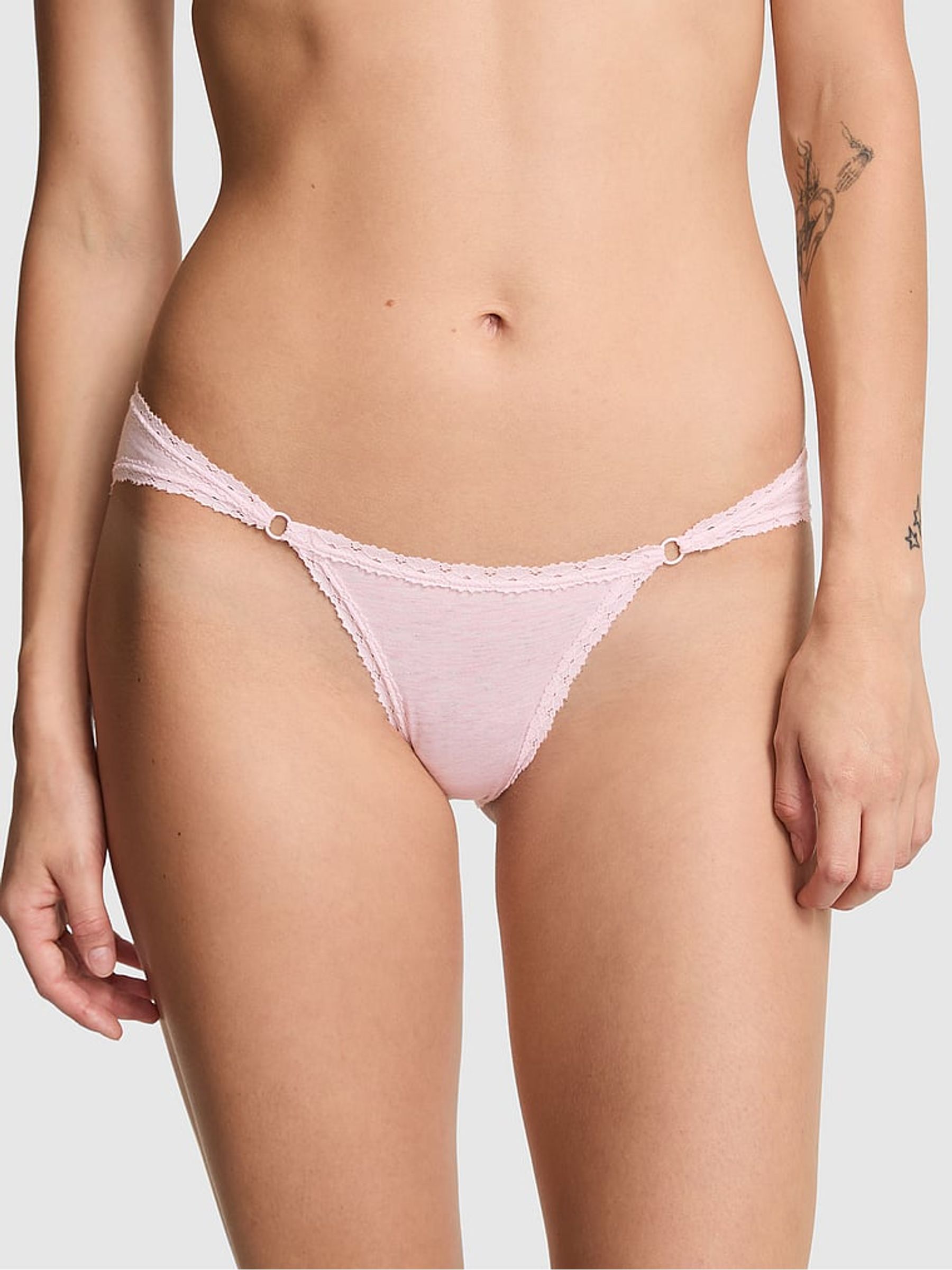 Petal Pink Cheeky Cotton Heather Lace Trim Knickers - Image 1 of 2