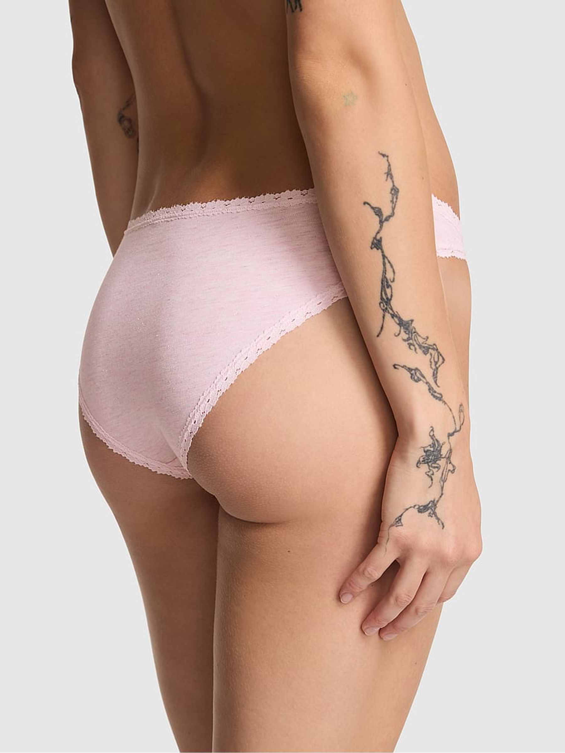 Petal Pink Cheeky Cotton Heather Lace Trim Knickers - Image 2 of 2