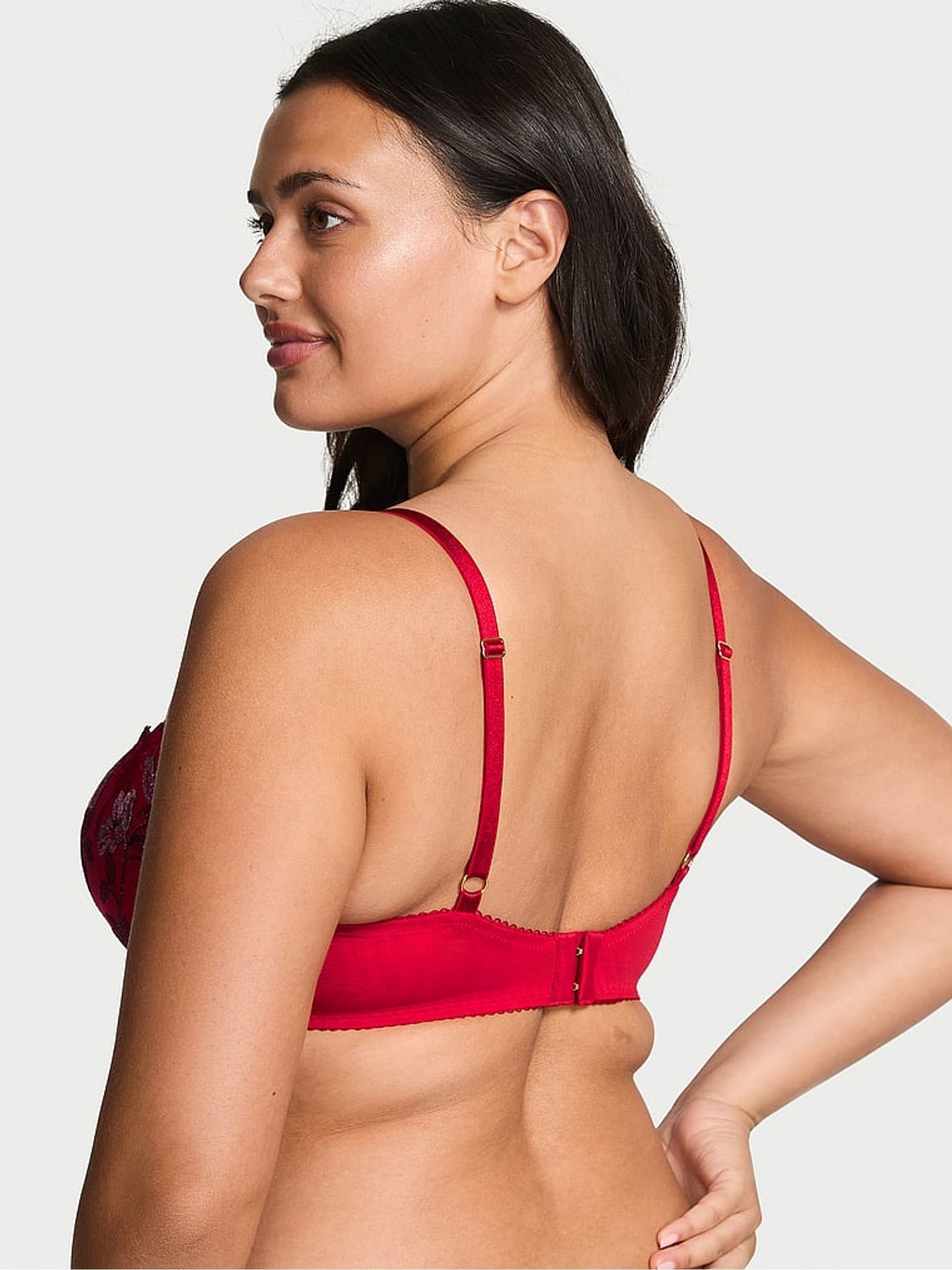 Red Unlined Balcony Beautiful Bows Embroidery Bra - Image 2 of 4