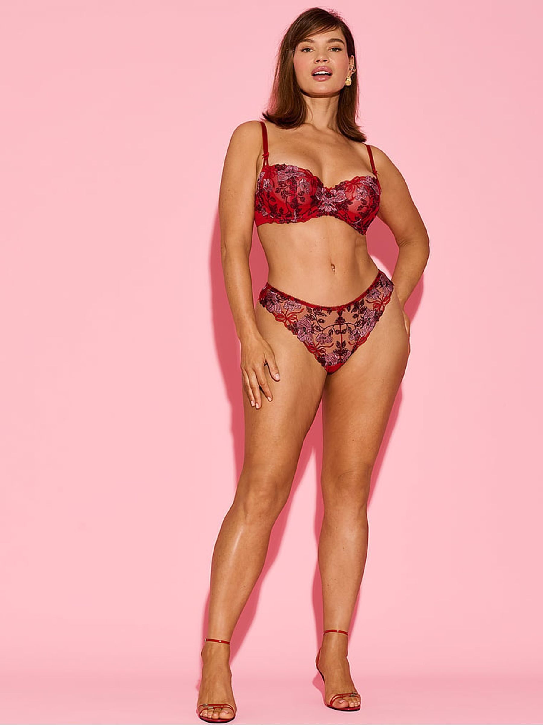 Red Unlined Balcony Beautiful Bows Embroidery Bra - Image 3 of 4